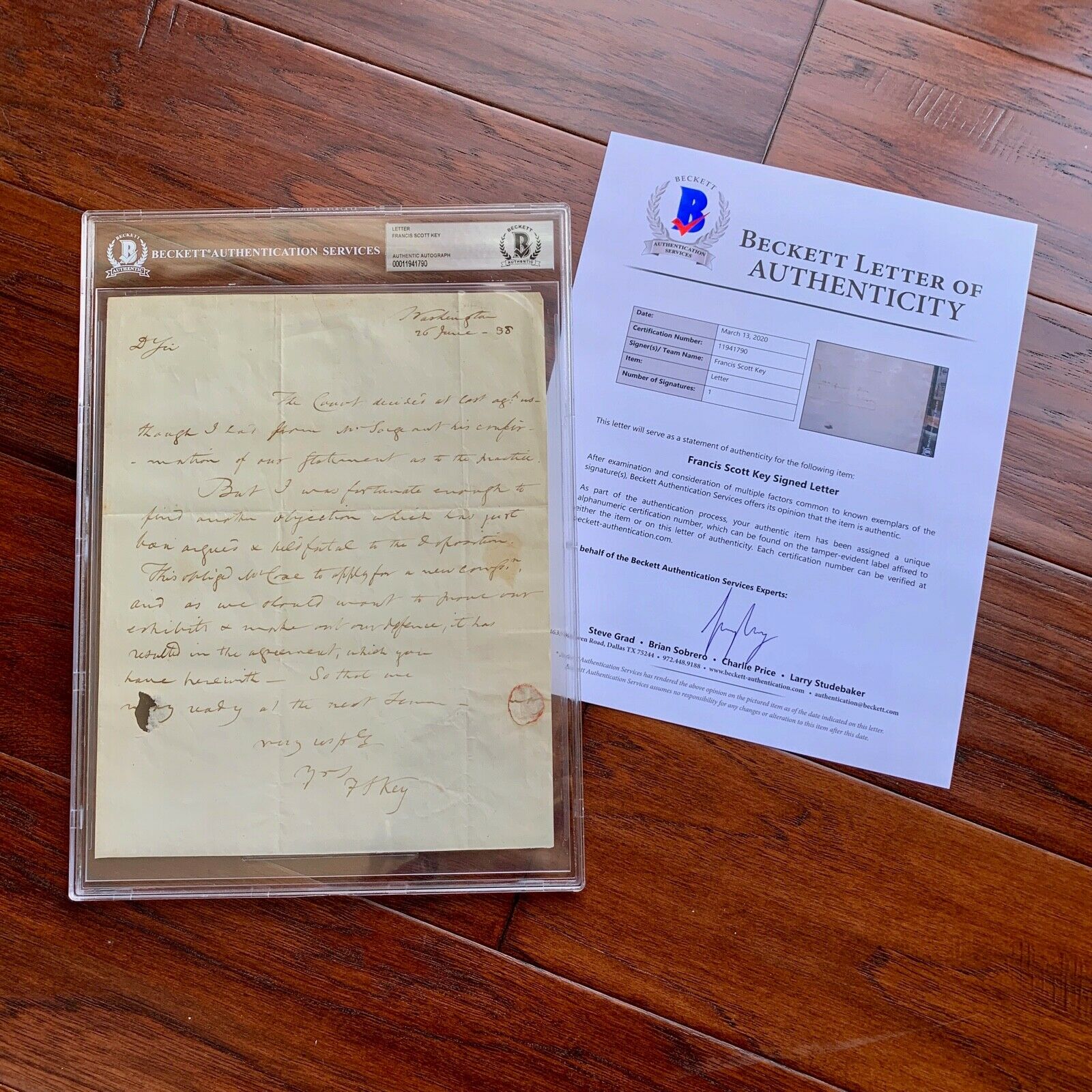 FRANCIS SCOTT KEY * AUTOGRAPH Legal Note SIGNED * "STAR SPANGLED BANNER" Author