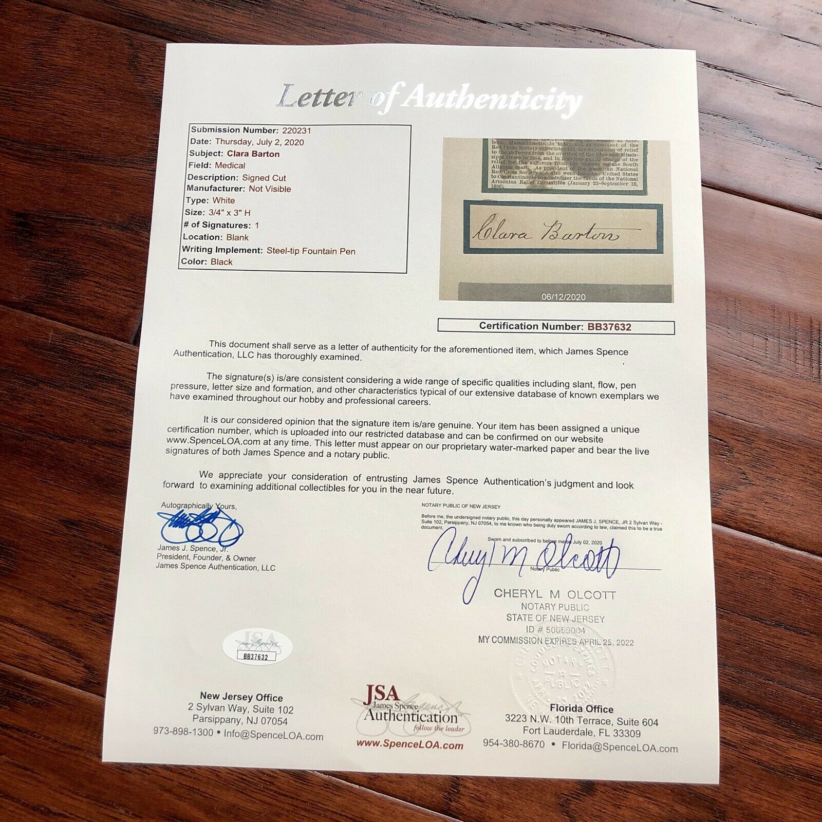 CLARA BARTON * JSA LOA * Red Cross Founder Mounted Autograph Cut Signed