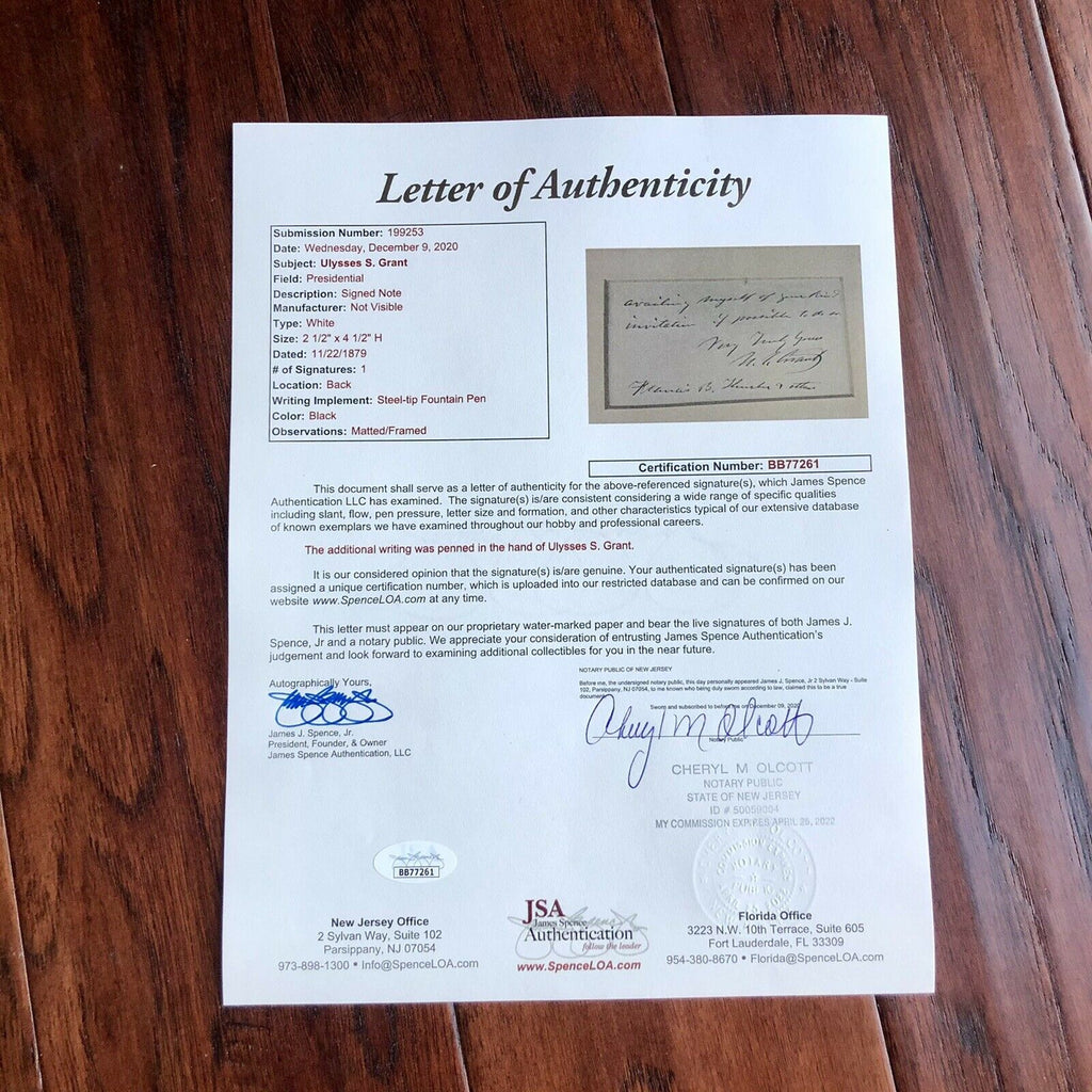 ULYSSES S. GRANT * JSA LOA * Handwritten Autograph Letter Signed * President