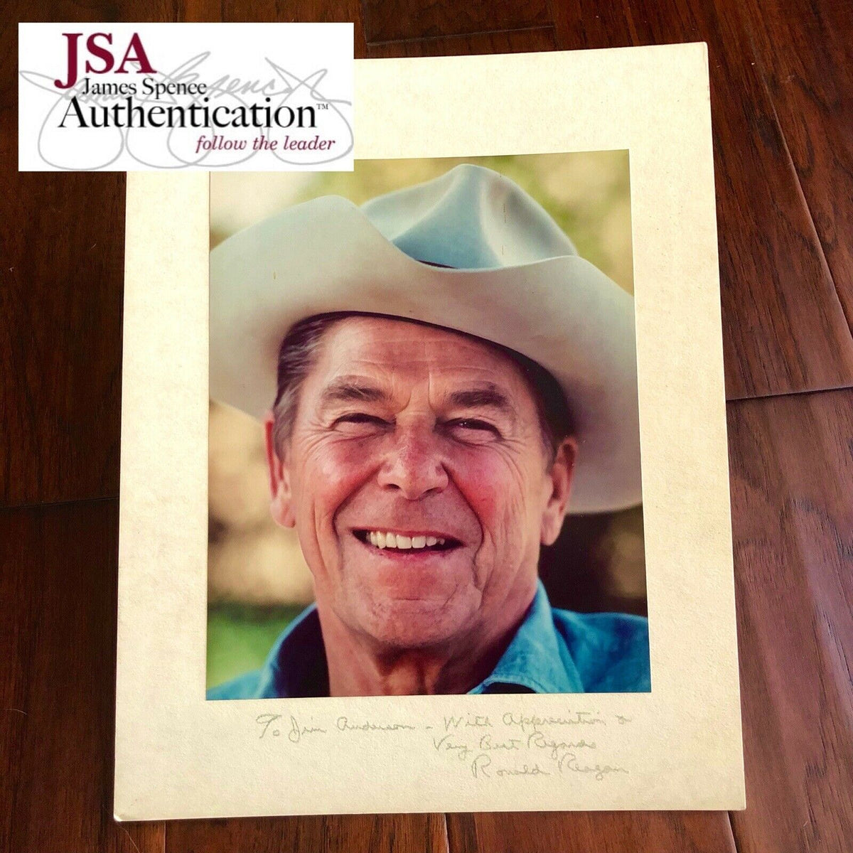 Ronald Reagan * JSA LOA * Autograph Iconic Cowboy Hat Ranch Photo Signed *