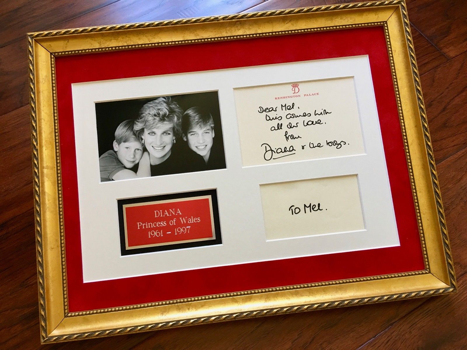 DIANA * Princess of Wales * KENSINGTON Autograph "love DIANA + THE BOYS" Signed