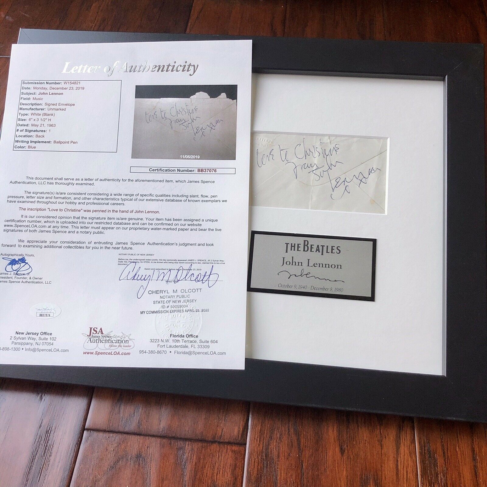 JOHN LENNON * JSA LOA * Autograph 1963 Envelope Signature Signed * The Beatles