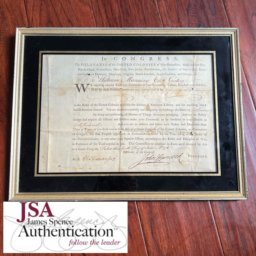 JOHN HANCOCK * Signed 1776 Appointment of Lexington Concord Soldier Autograph