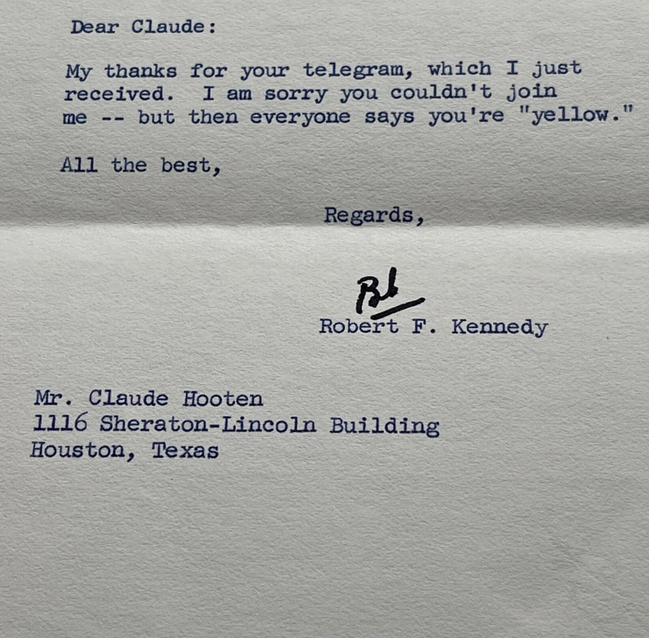 ROBERT F KENNEDY * PSA 10 * Autograph Letter Calling a Friend "Yellow" Signed