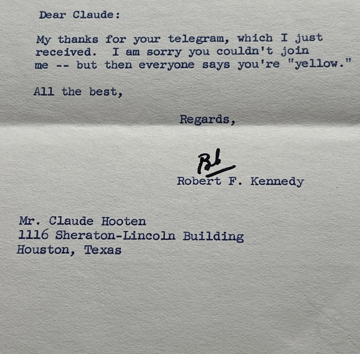 ROBERT F KENNEDY * PSA 10 * Autograph Letter Calling a Friend "Yellow" Signed