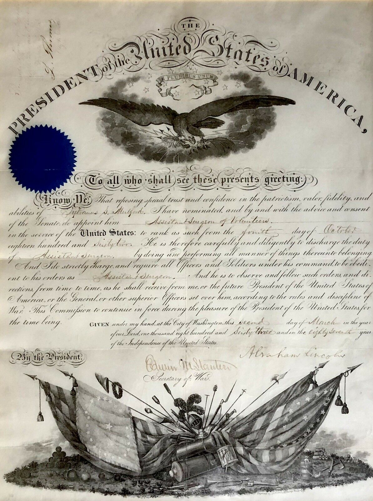 ABRAHAM LINCOLN * JSA LOA * Autograph Promotion of Antietam Veteran Signed *