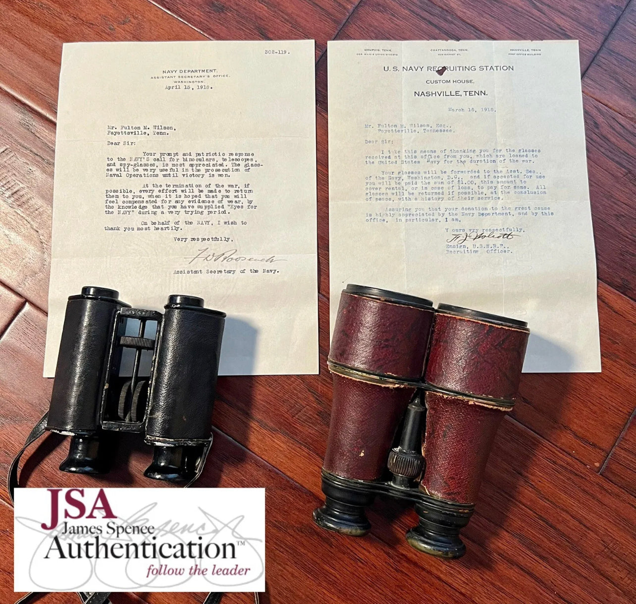 FRANKLIN D. ROOSEVELT * JSA * Autograph Signed Letter for Binoculars Used in WWI