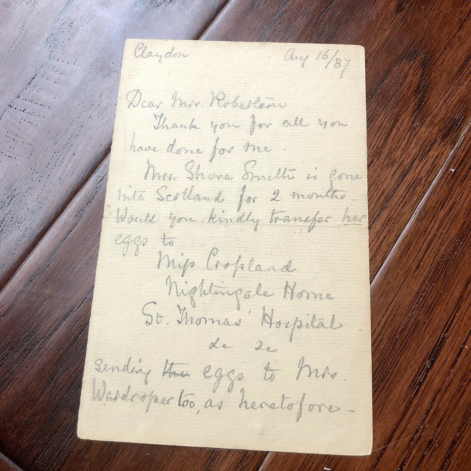 FLORENCE NIGHTINGALE * BAS Beckett * Signed Handwritten Letter Autograph * Nurse