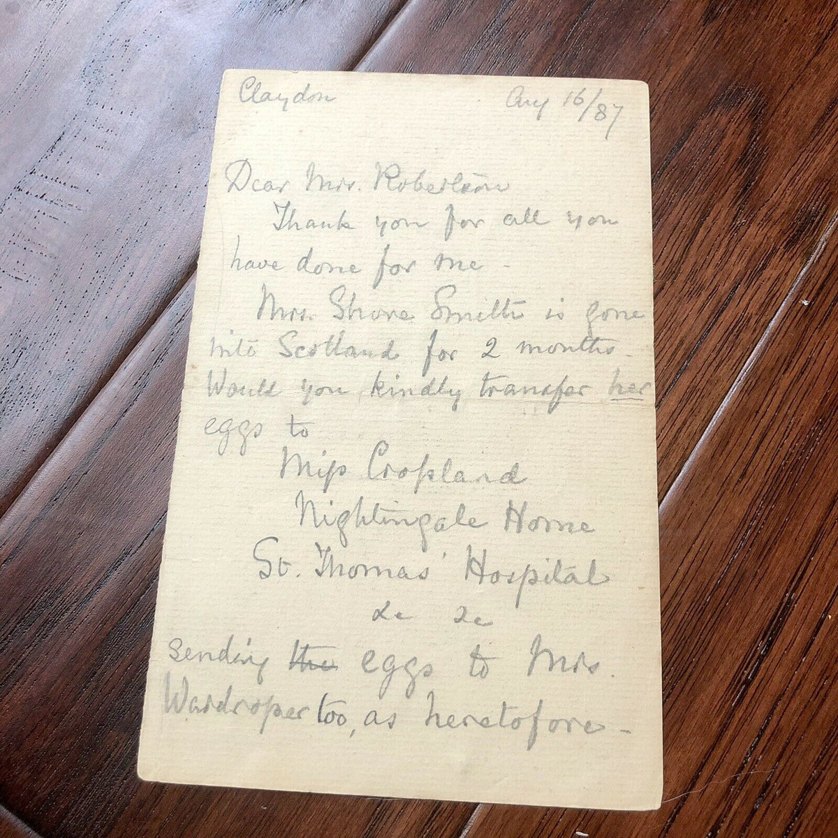 FLORENCE NIGHTINGALE * BAS Beckett * Signed Handwritten Letter Autograph * Nurse