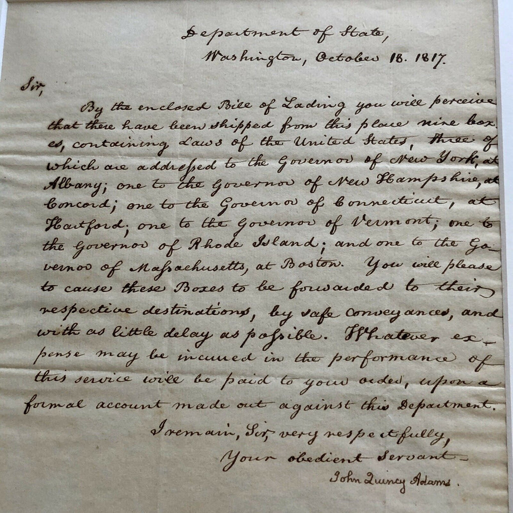 JOHN QUINCY ADAMS * BECKETT BAS * Autograph "United States Laws" Letter Signed *