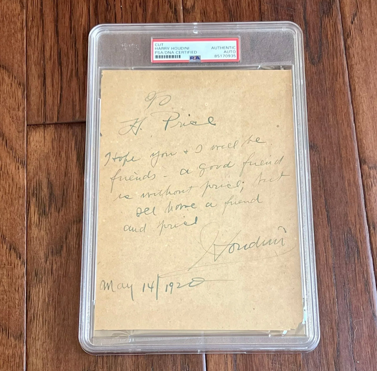 HARRY HOUDINI * PSA * Autograph Humorous Note Signed * Magician & Escape Artist