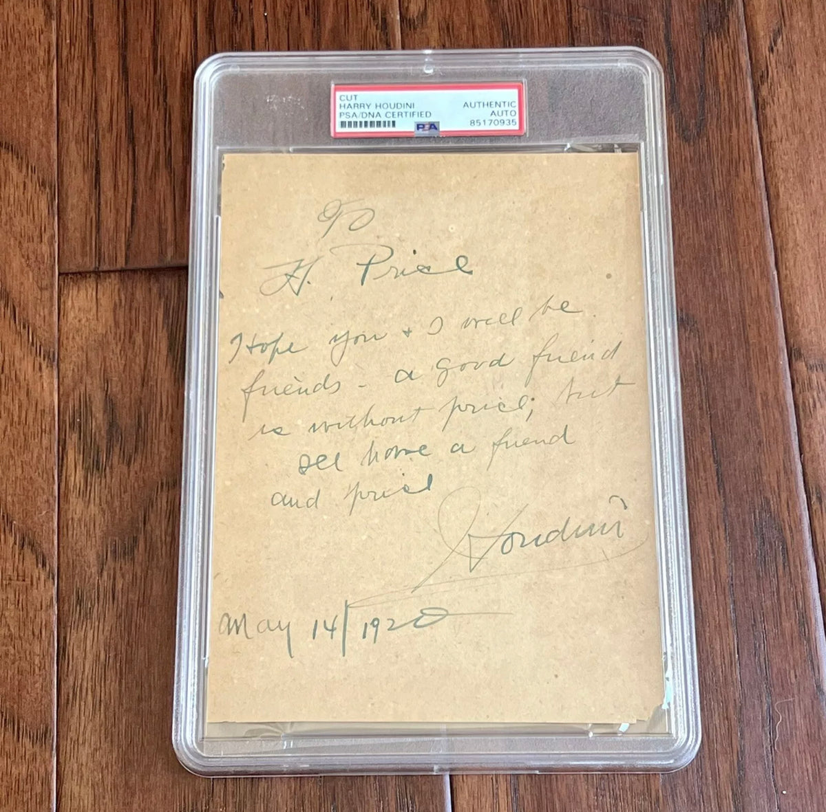 HARRY HOUDINI * PSA * Autograph Humorous Note Signed * Magician & Escape Artist