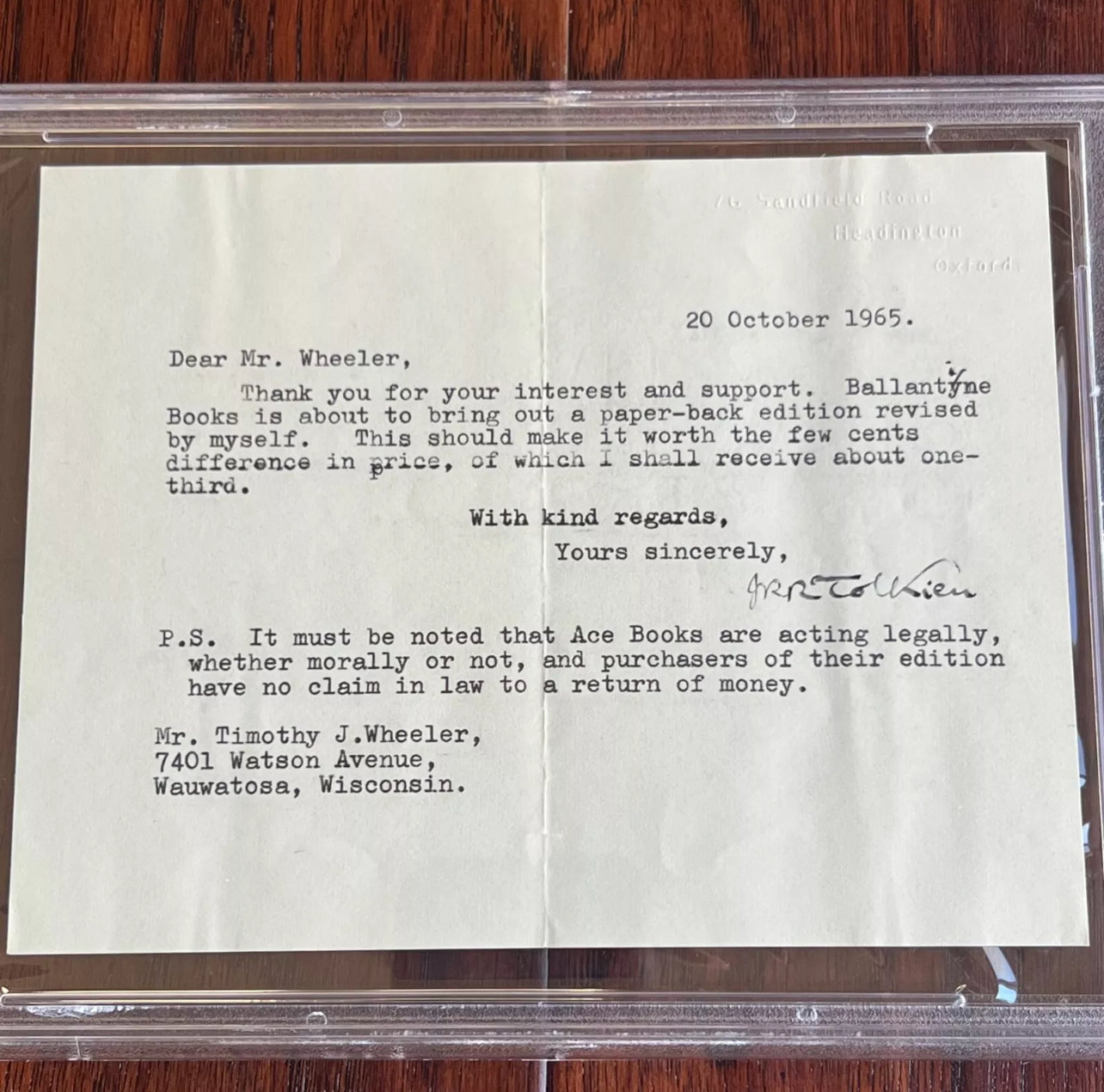J.R.R. TOLKIEN * PSA/DNA * Autograph Typed Letter Re: LORD OF THE RINGS Signed
