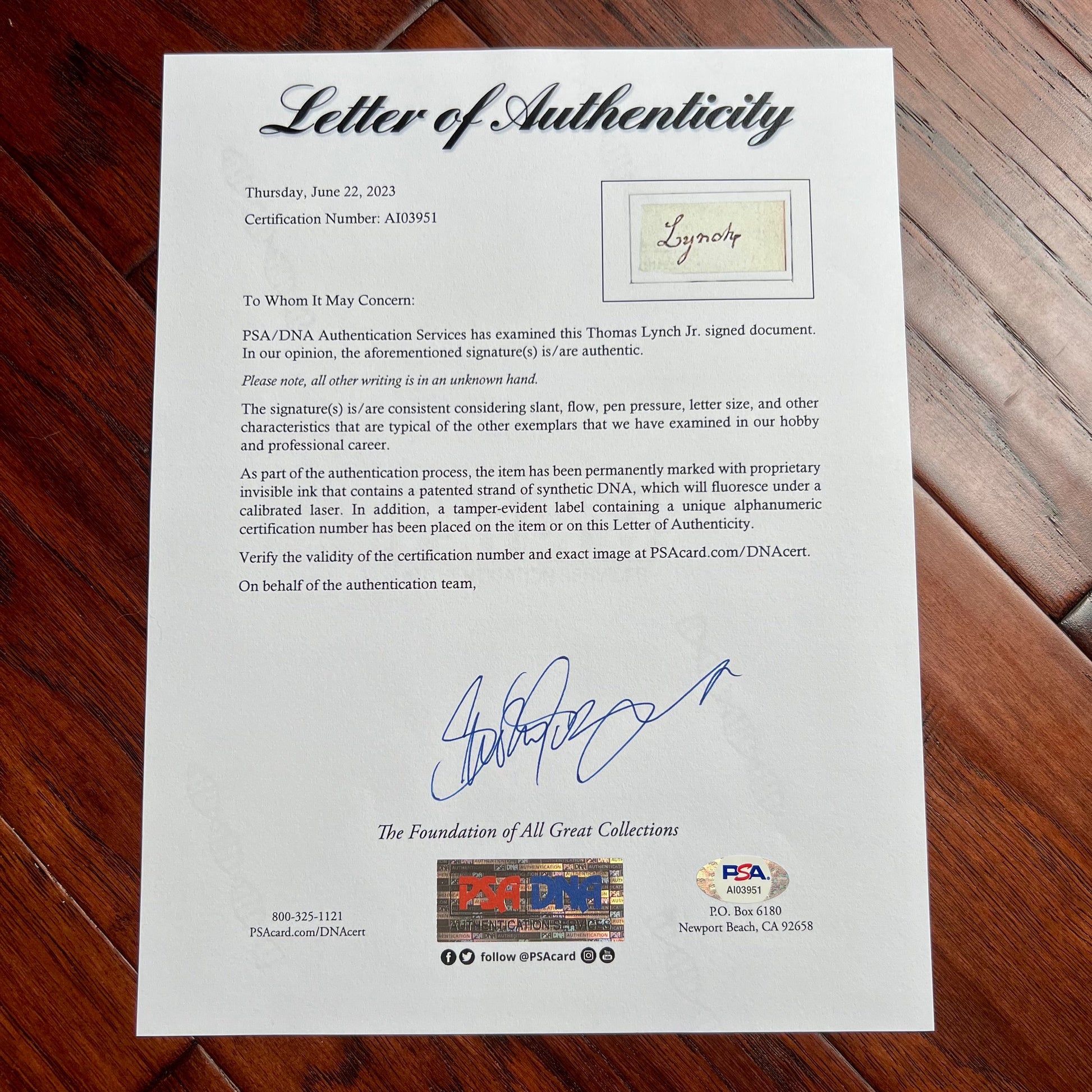 THOMAS LYNCH JR * PSA/DNA * Declaration of Independence Signer Autograph Signed