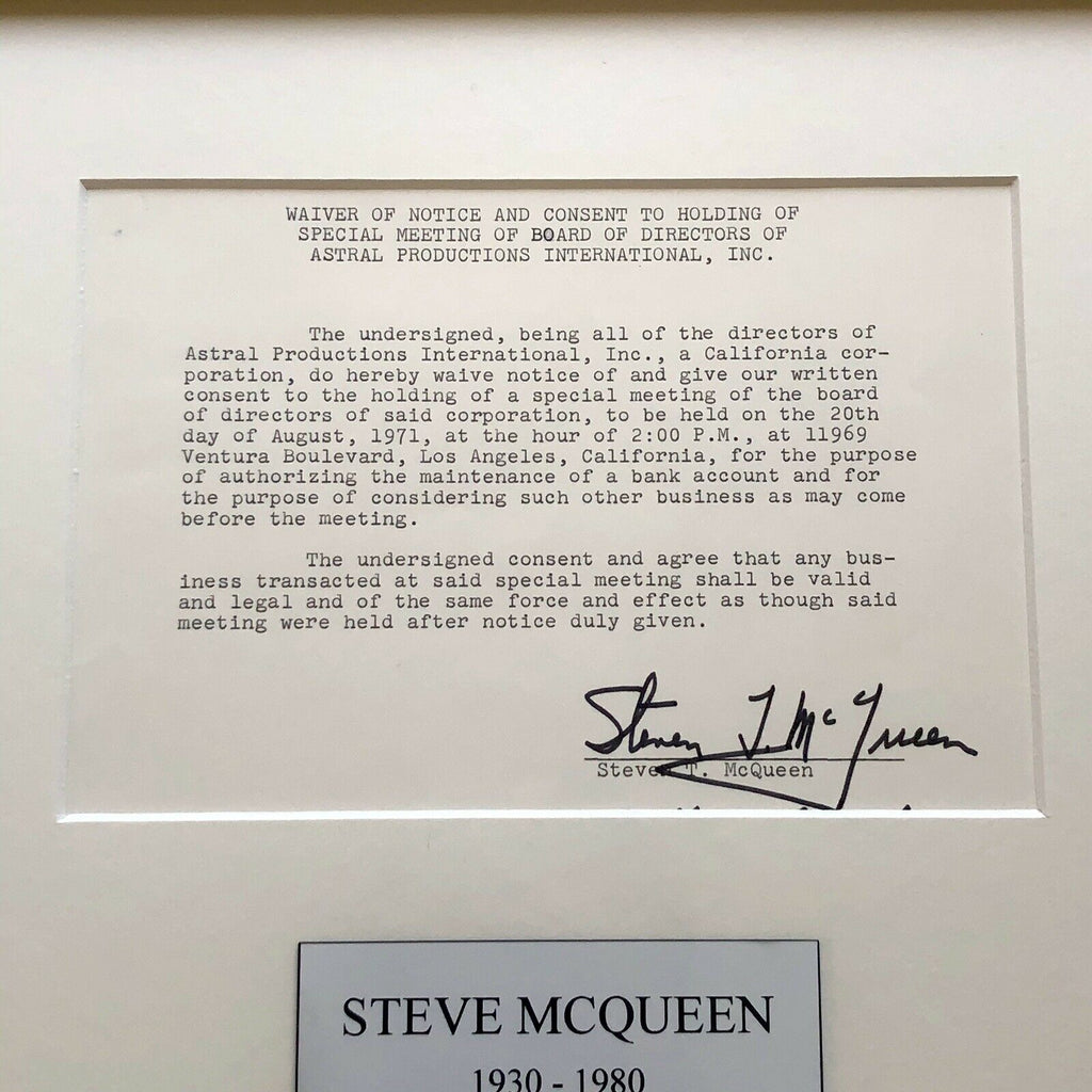 STEVE MCQUEEN * Signed Production Document Contract Autograph * Movie Actor