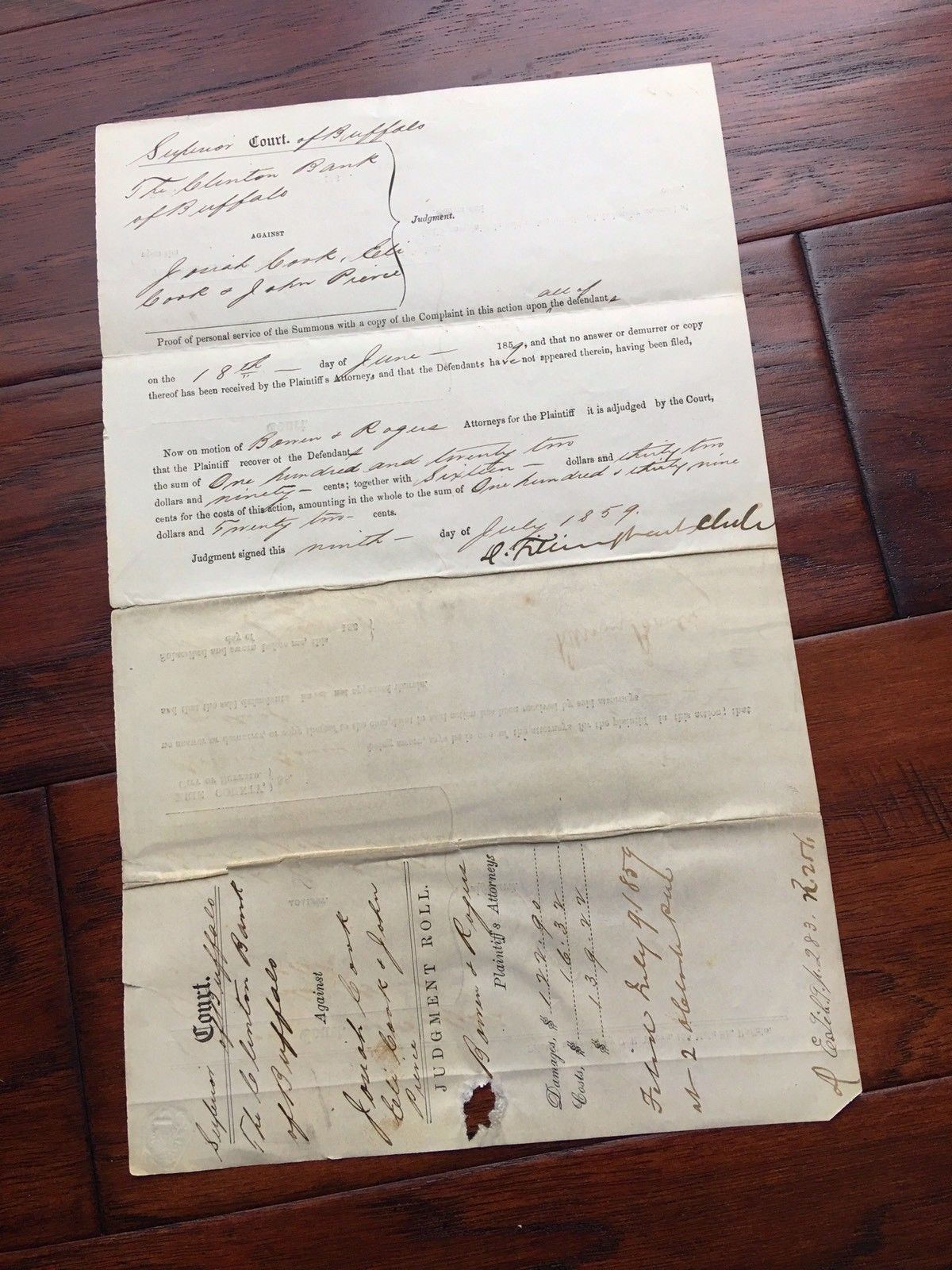 GROVER CLEVELAND * EARLY 1859 Handwritten LEGAL DOCUMENT * Autograph SIGNED