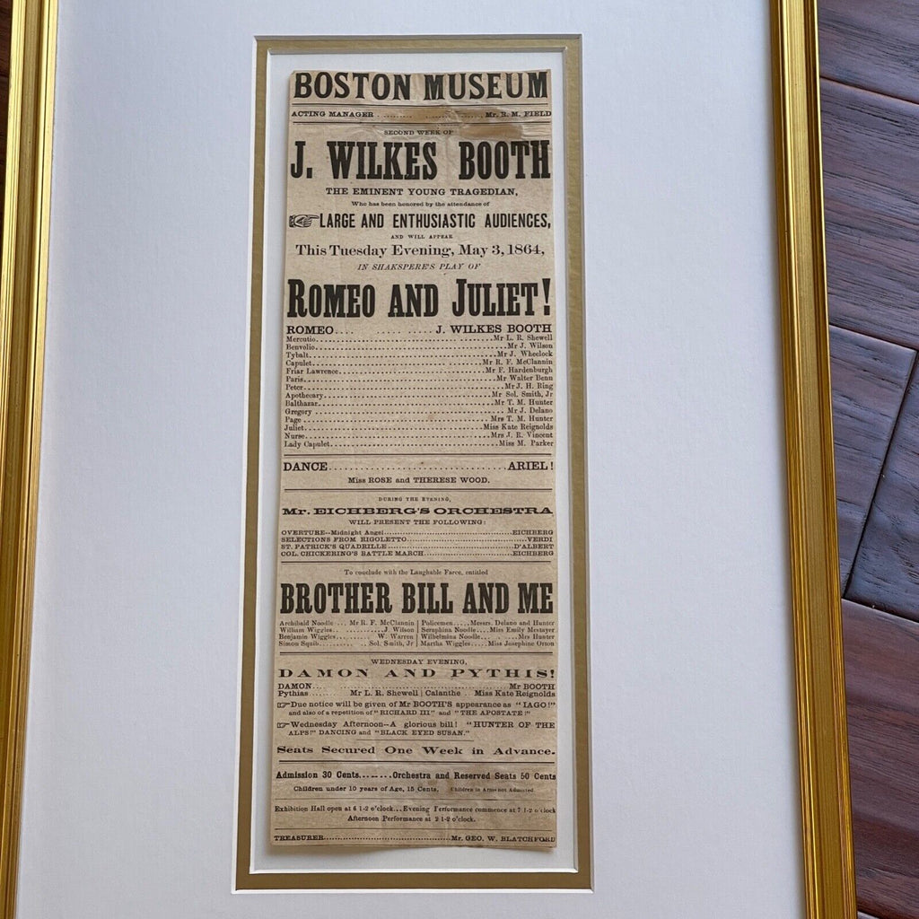 JOHN WILKES BOOTH * Authentic ROMEO & JULIET Playbill * 1864 * Abraham Lincoln