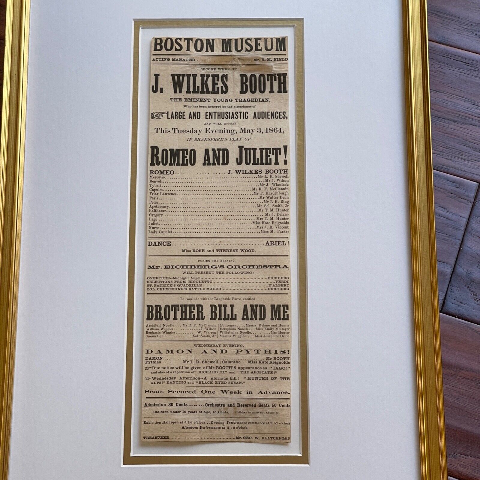 JOHN WILKES BOOTH * Authentic ROMEO & JULIET Playbill * 1864 * Abraham Lincoln