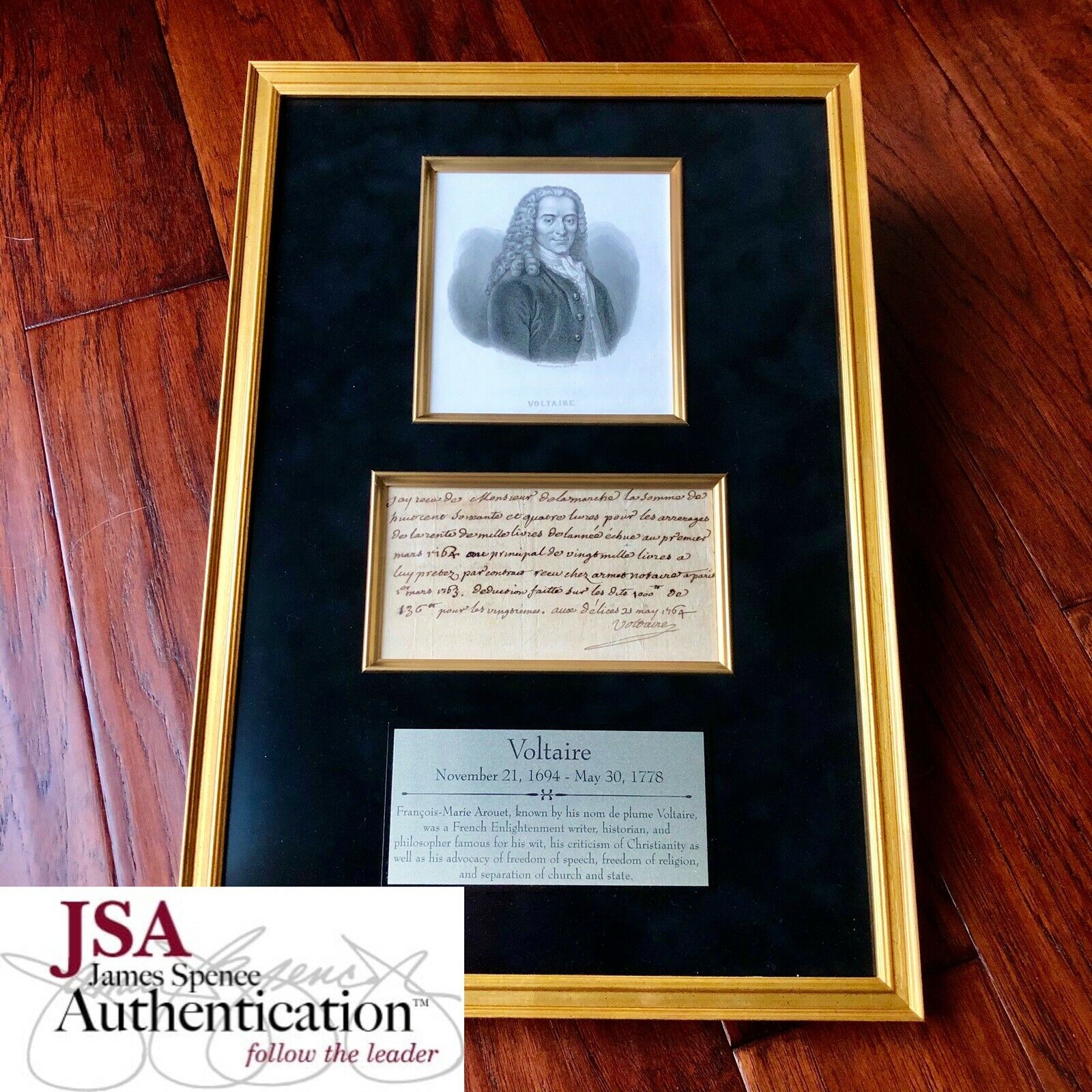 VOLTAIRE * JSA LOA * Autograph Handwritten Note Signed * François-Marie Arouet