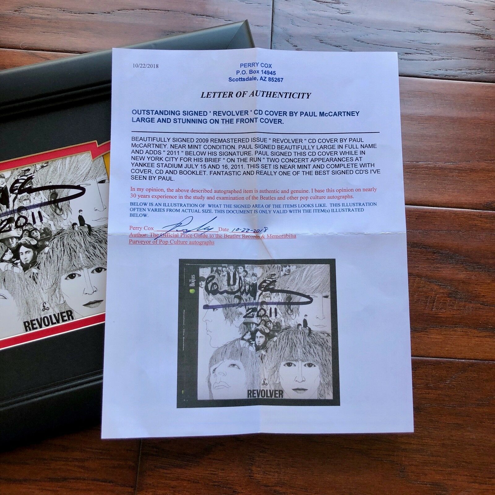 PAUL MCCARTNEY * Perry Cox * BEATLES REVOLVER Autograph Mini GOLD RECORD Signed