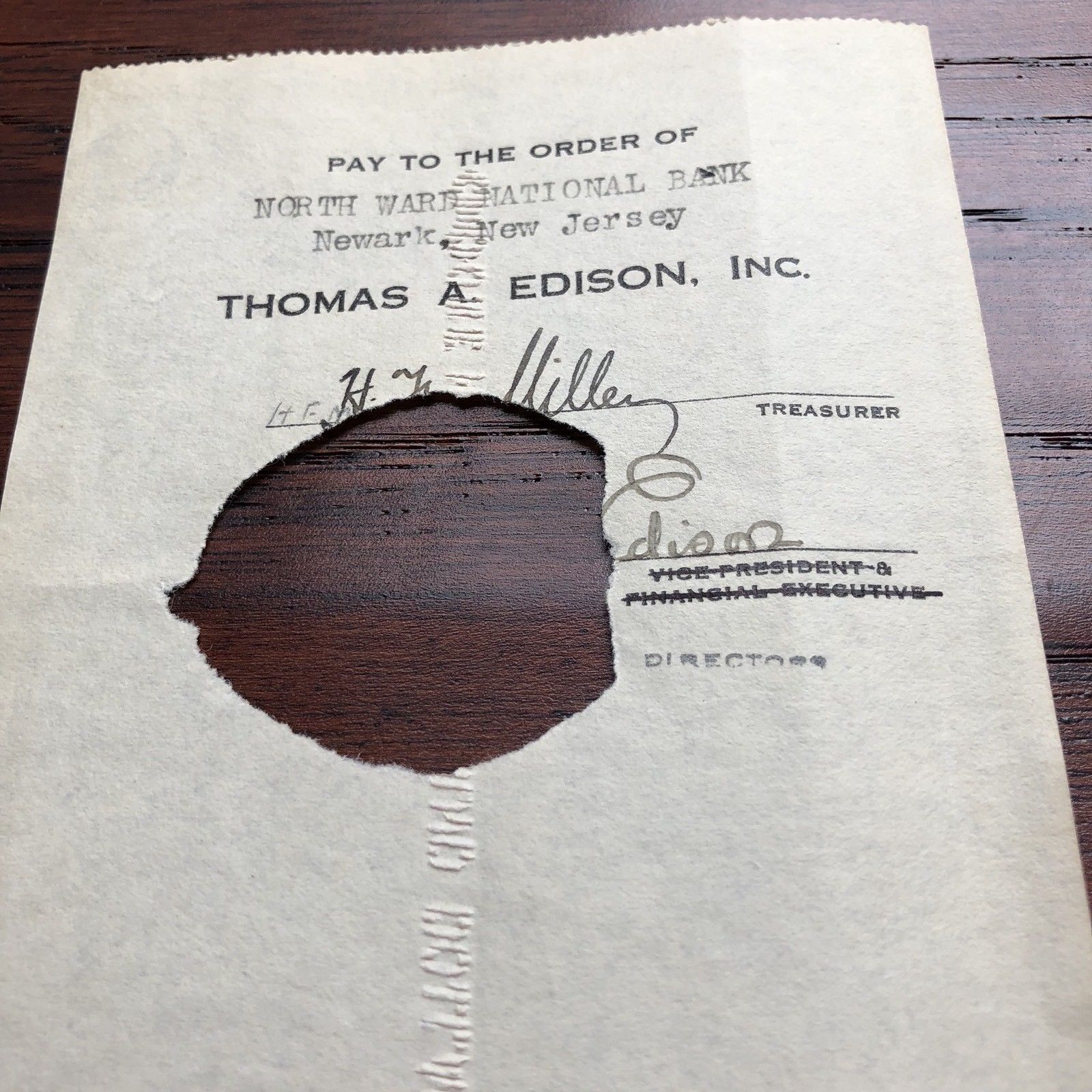 THOMAS A. EDISON * PSA/DNA * $100,000 Hand SIGNED Check * AUTOGRAPH