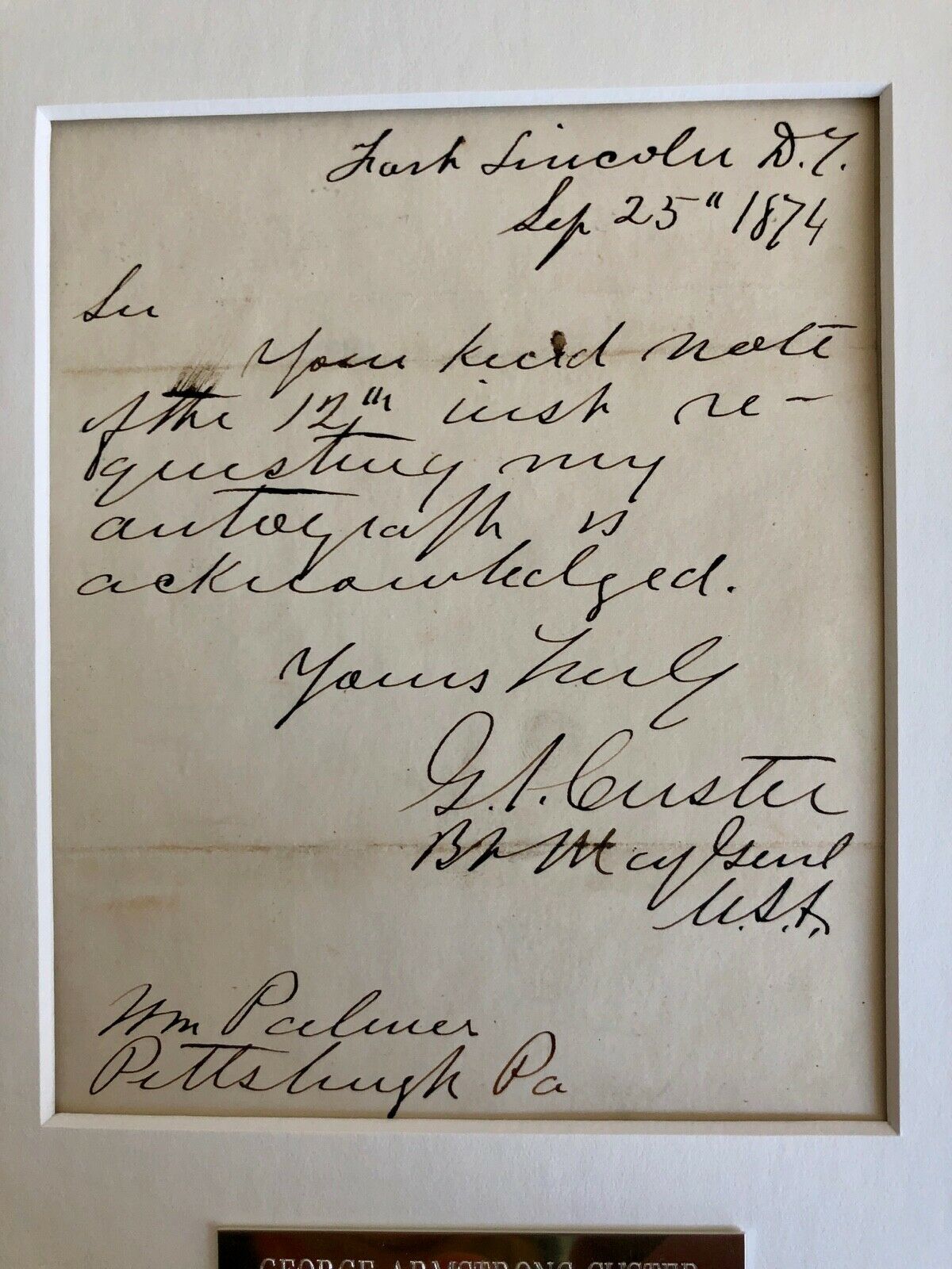GEORGE CUSTER * BAS * Scarce Handwritten AUTOGRAPH Letter SIGNED Little Bighorn