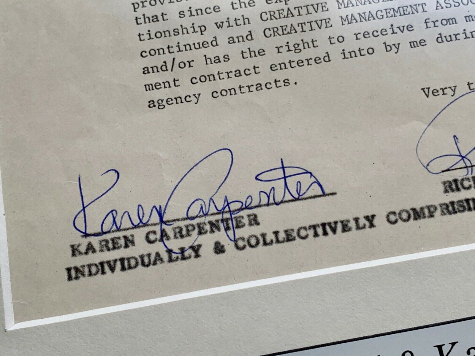 THE CARPENTERS * JSA * Karen & Richard AUTOGRAPH Duo Contract SIGNED
