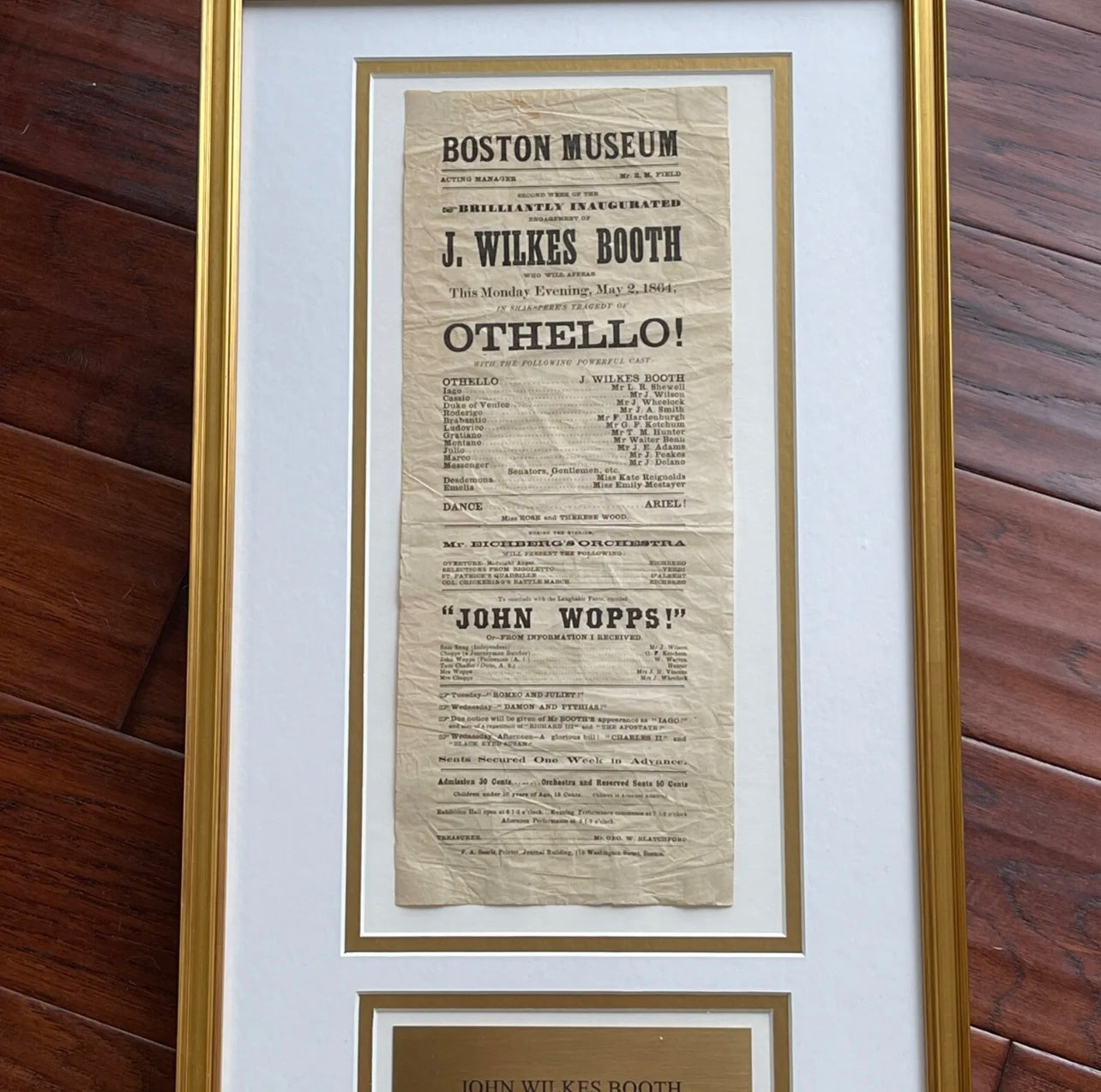 JOHN WILKES BOOTH * Authentic OTHELLO Playbill * 1864 * Abraham Lincoln