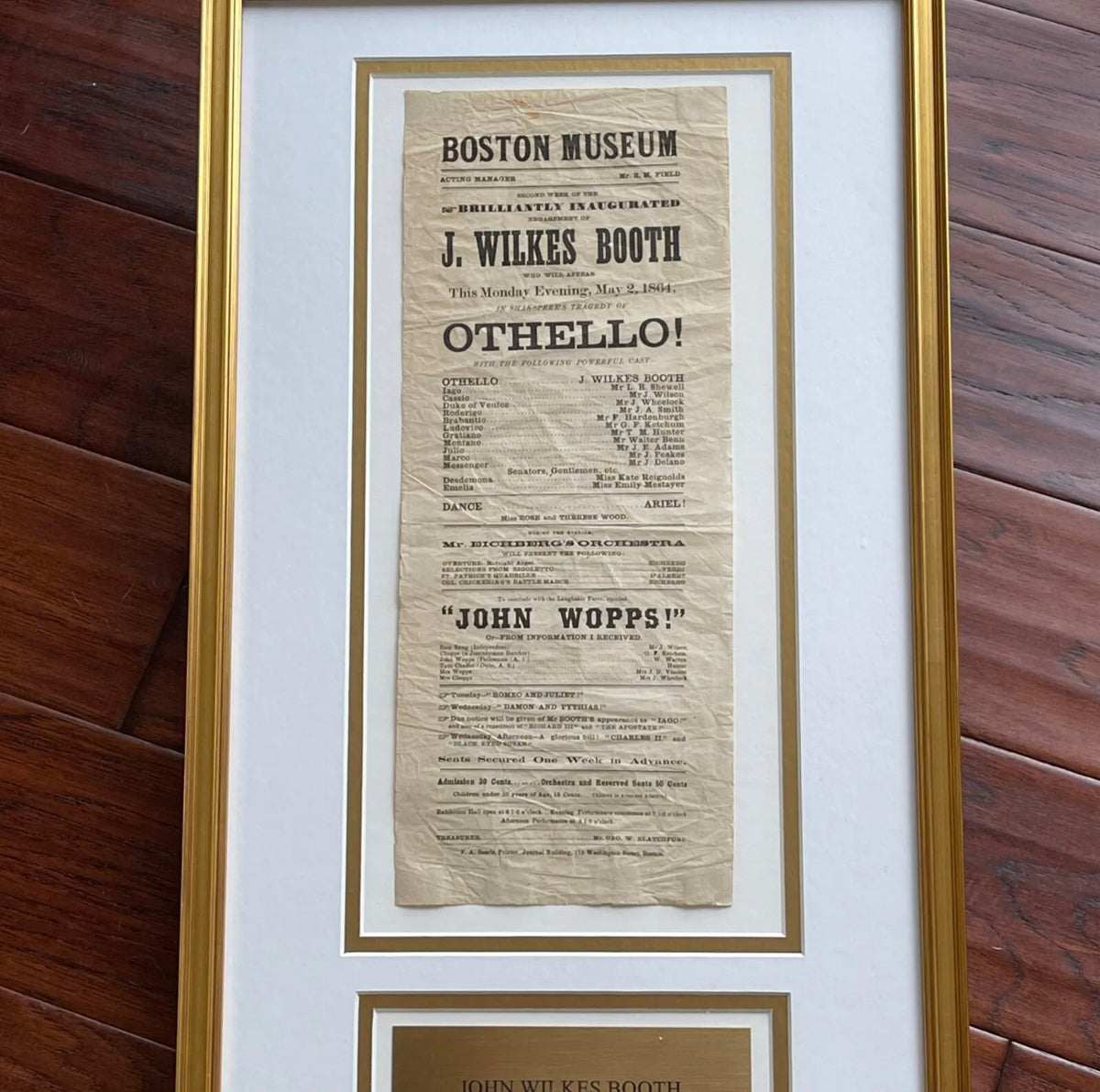 JOHN WILKES BOOTH * Authentic OTHELLO Playbill * 1864 * Abraham Lincoln