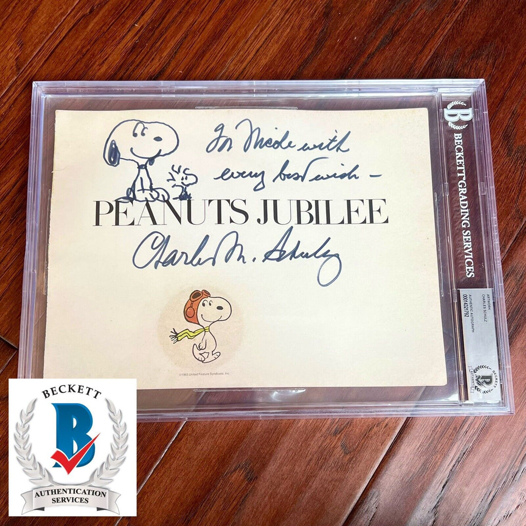 CHARLES M. SCHULZ * Beckett * AUTOGRAPH Drawing SNOOPY Woodstock Signed Sketch *