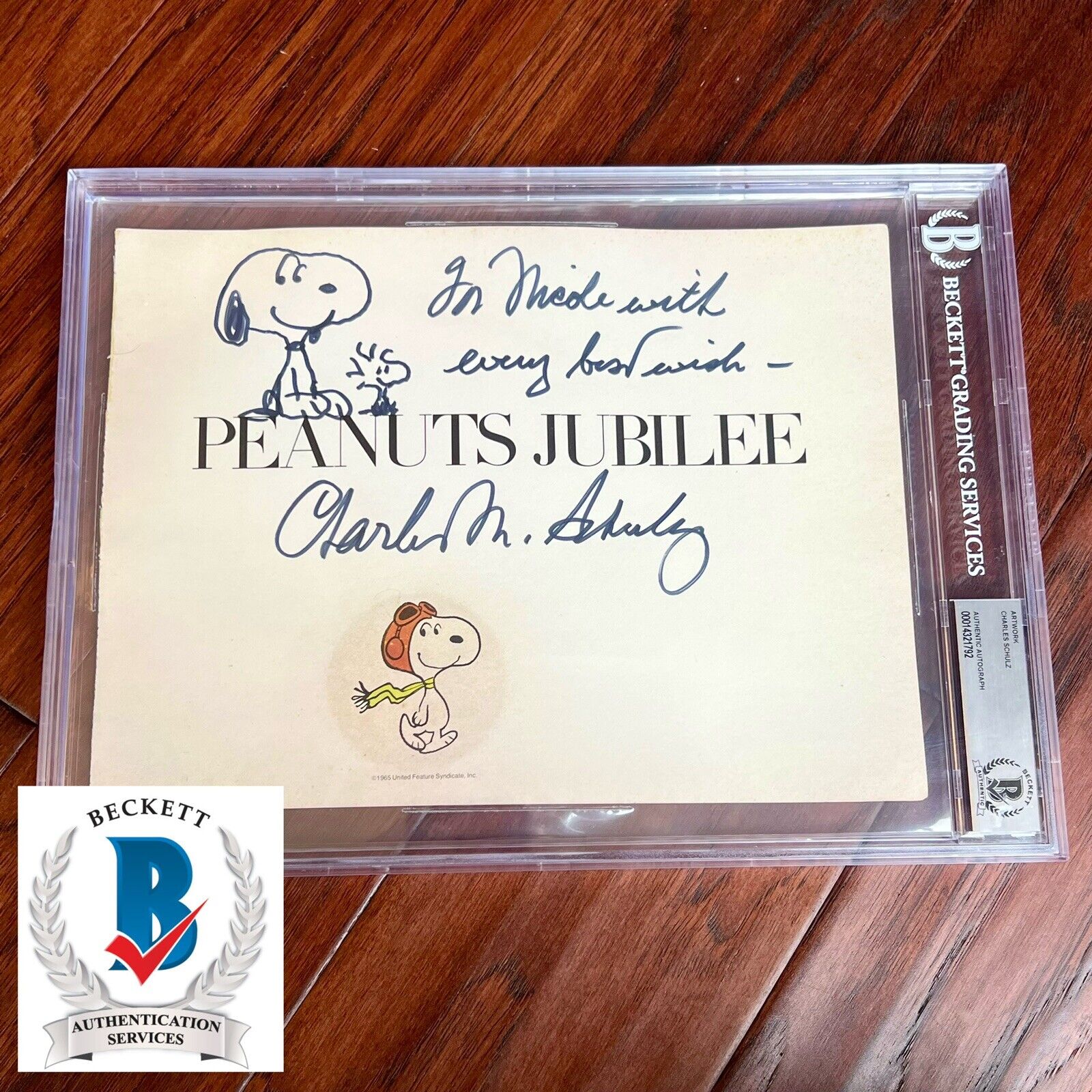 CHARLES M. SCHULZ * Beckett * AUTOGRAPH Drawing SNOOPY Woodstock Signed Sketch *