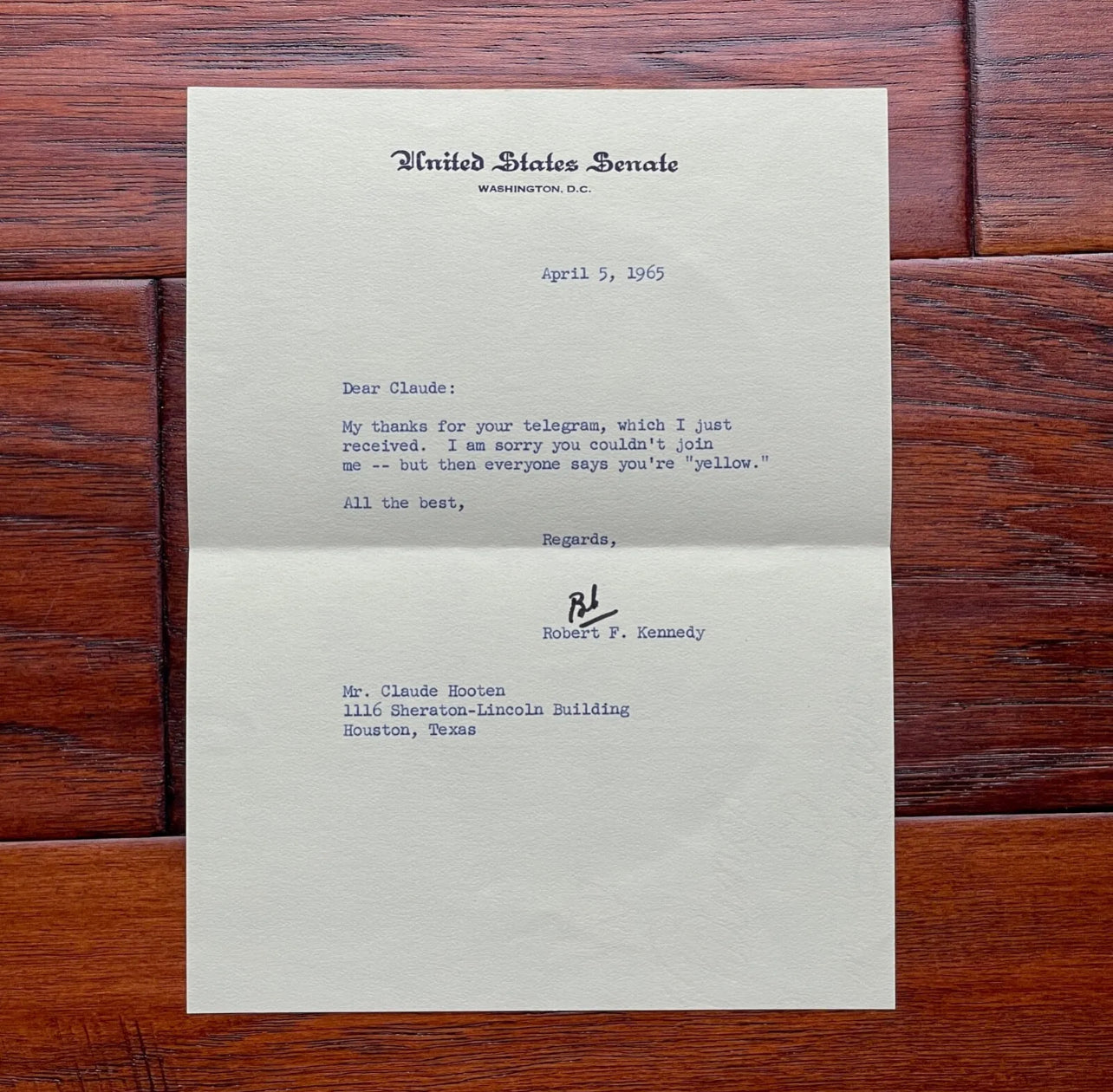ROBERT F KENNEDY * PSA 10 * Autograph Letter Calling a Friend "Yellow" Signed