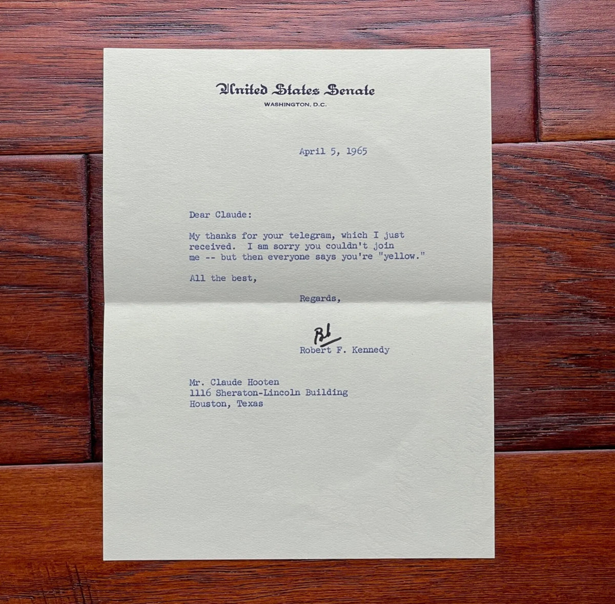 ROBERT F KENNEDY * PSA 10 * Autograph Letter Calling a Friend "Yellow" Signed