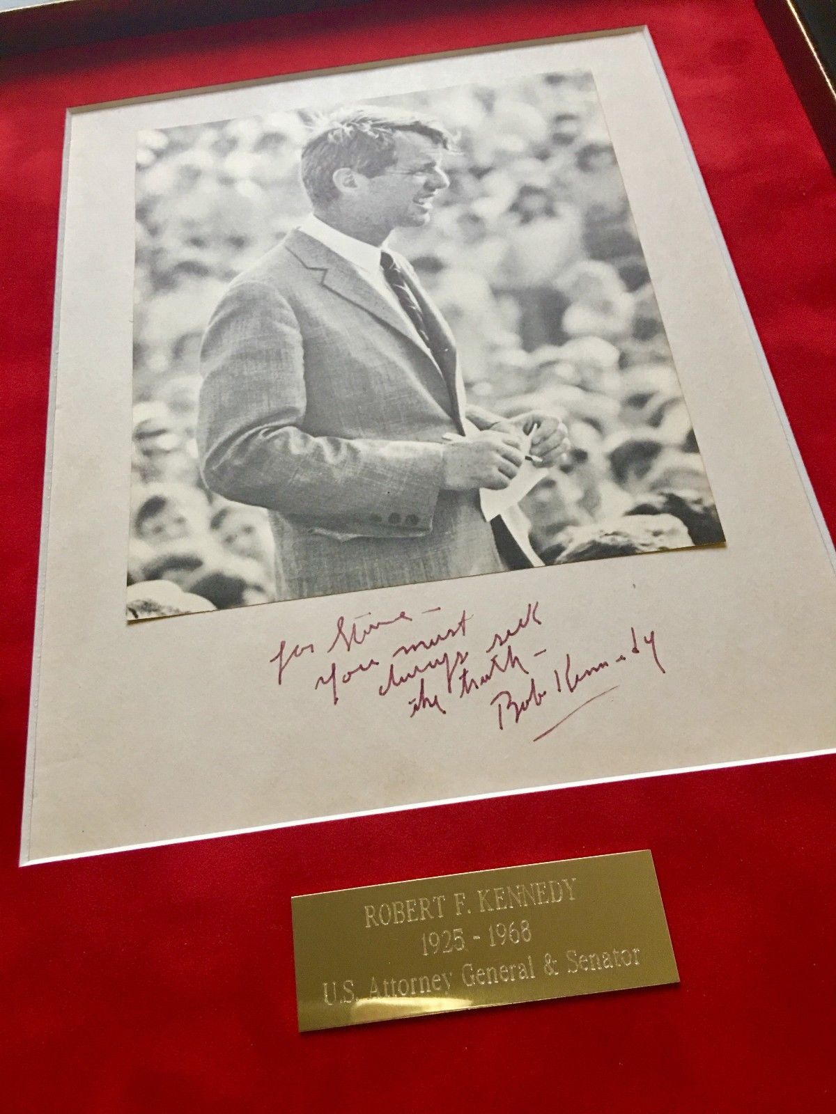 ROBERT F. KENNEDY * "Always Seek the Truth" * Authentic AUTOGRAPH Photo Signed