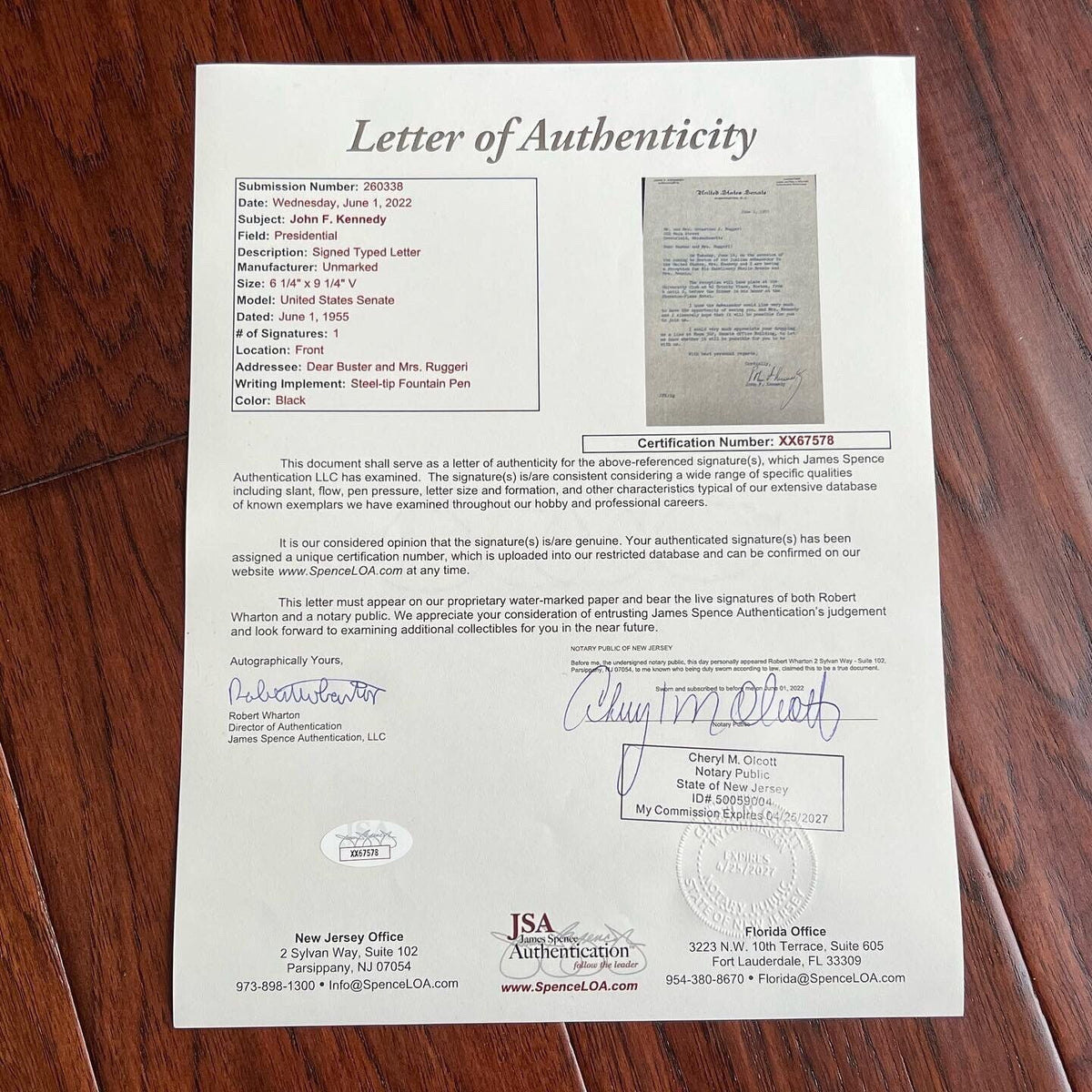 JOHN F. KENNEDY * JSA * Full Signature Autograph Letter Signed to WWII Friend