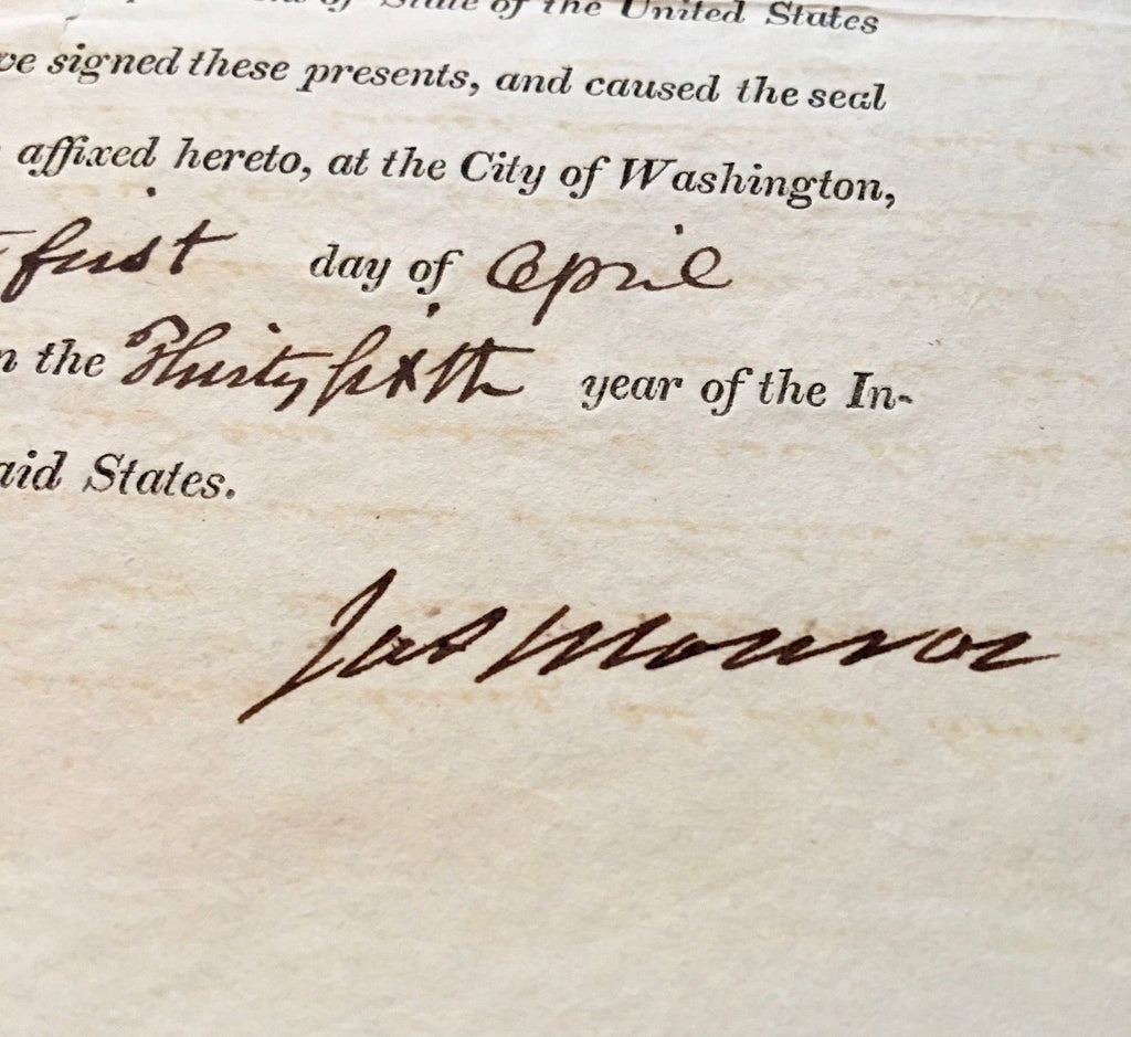 President JAMES MONROE * AUTOGRAPH SIGNED as Secretary of State Certifies Judge