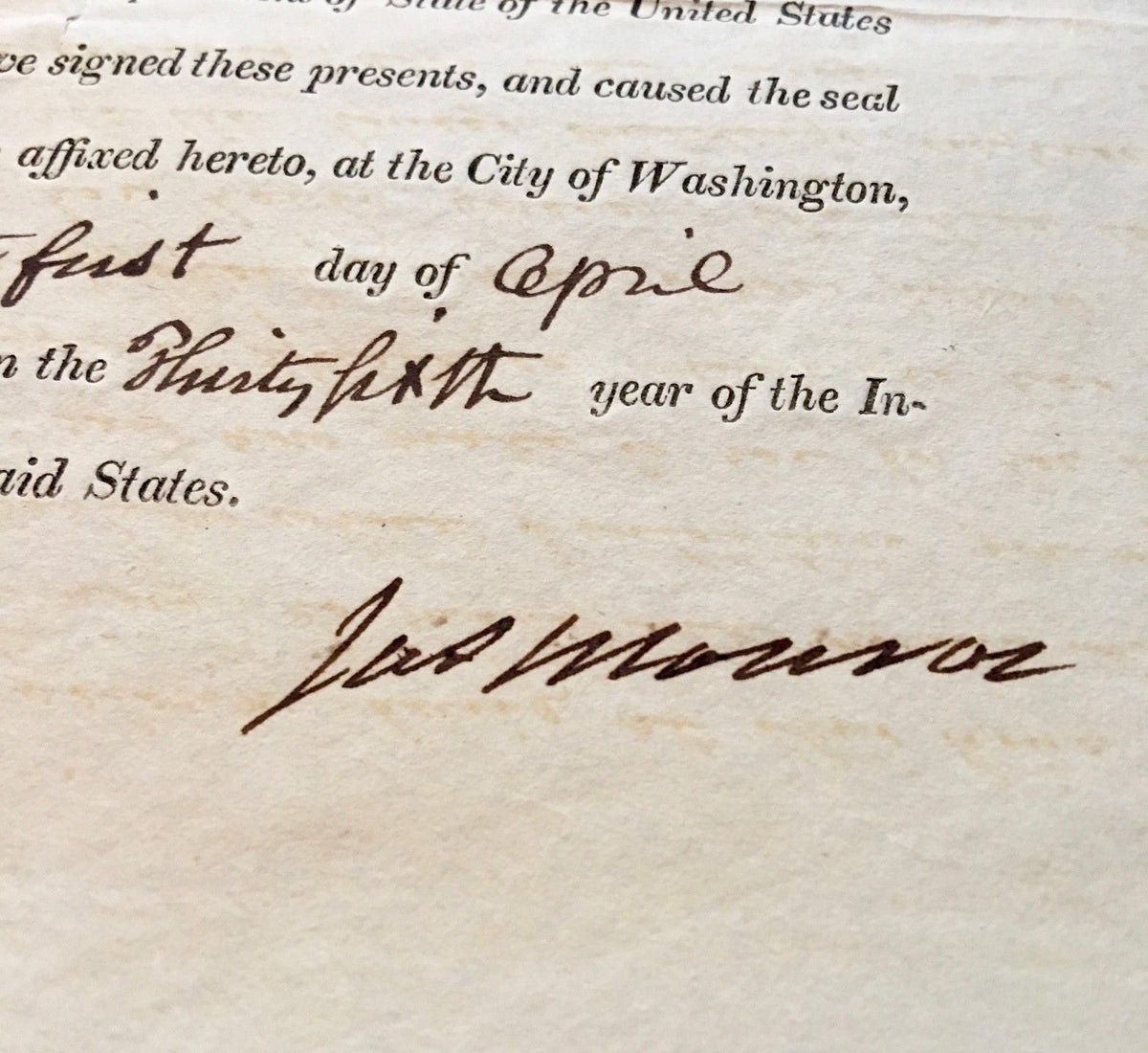 President JAMES MONROE * AUTOGRAPH SIGNED as Secretary of State Certifies Judge