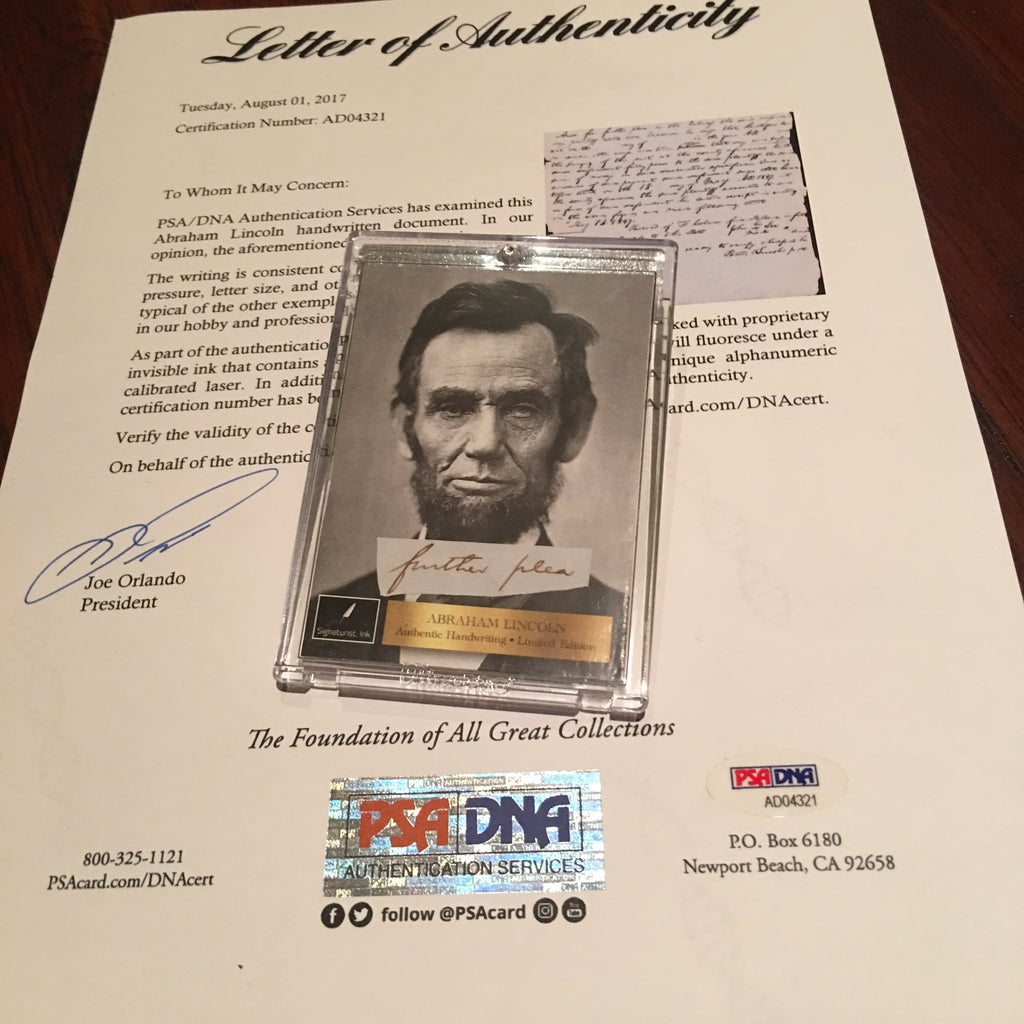ABRAHAM LINCOLN * PSA/DNA * Words "further plea"