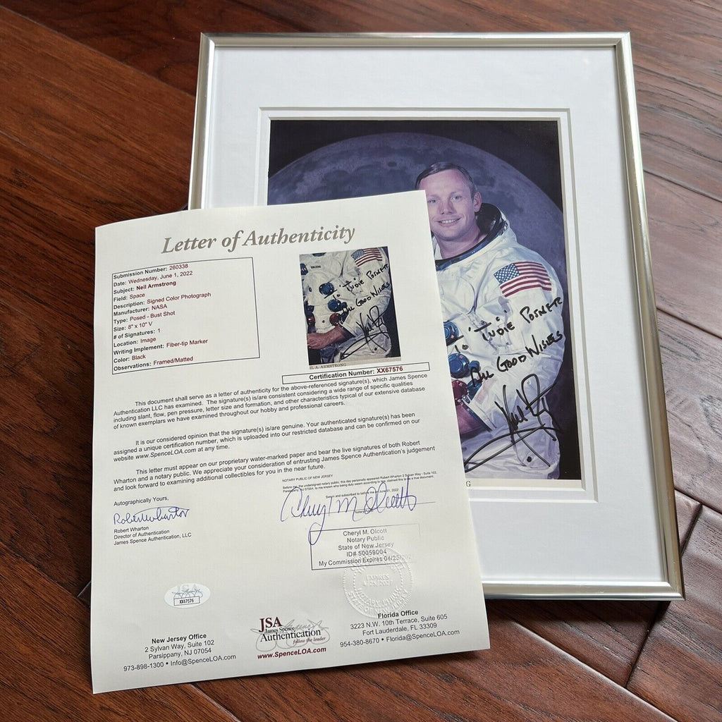 NEIL ARMSTRONG * JSA * Bold Signed NASA White Space Suit Photo Autograph