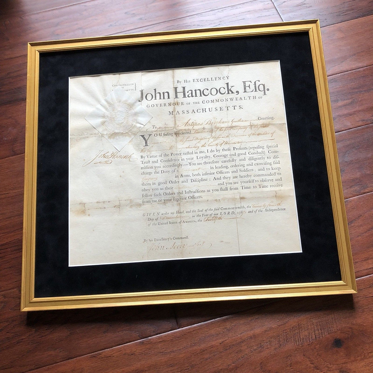 JOHN HANCOCK * JSA LOA * Hand Signed GOVERNORS APPOINTMENT * Signer Autograph