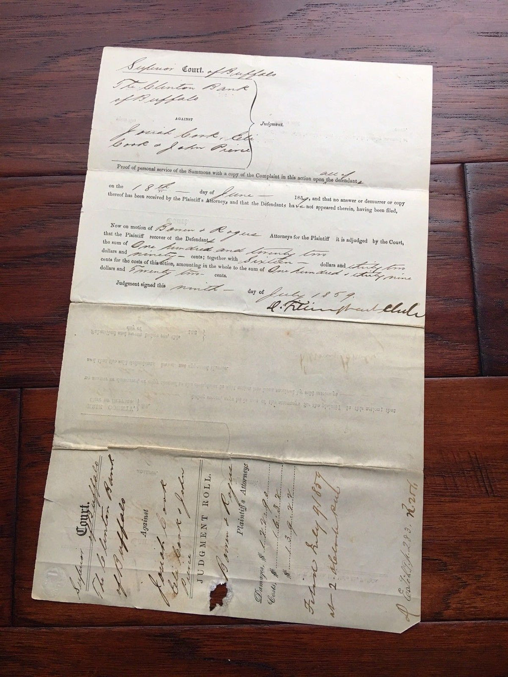 GROVER CLEVELAND * EARLY 1859 Handwritten LEGAL DOCUMENT * Autograph SIGNED