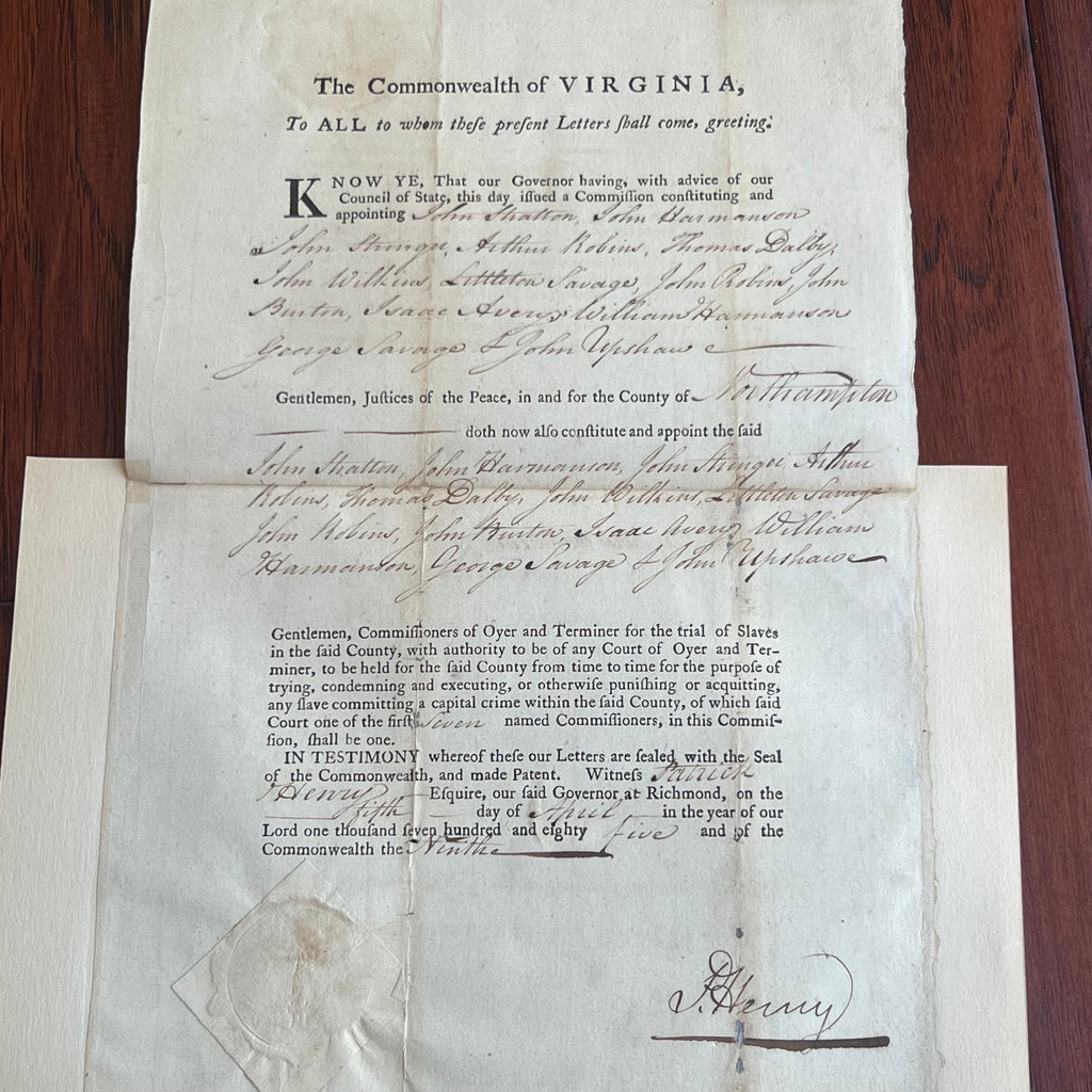 PATRICK HENRY Signed Document Appointing Justices for Slave Trials in Virginia Autograph * PSA