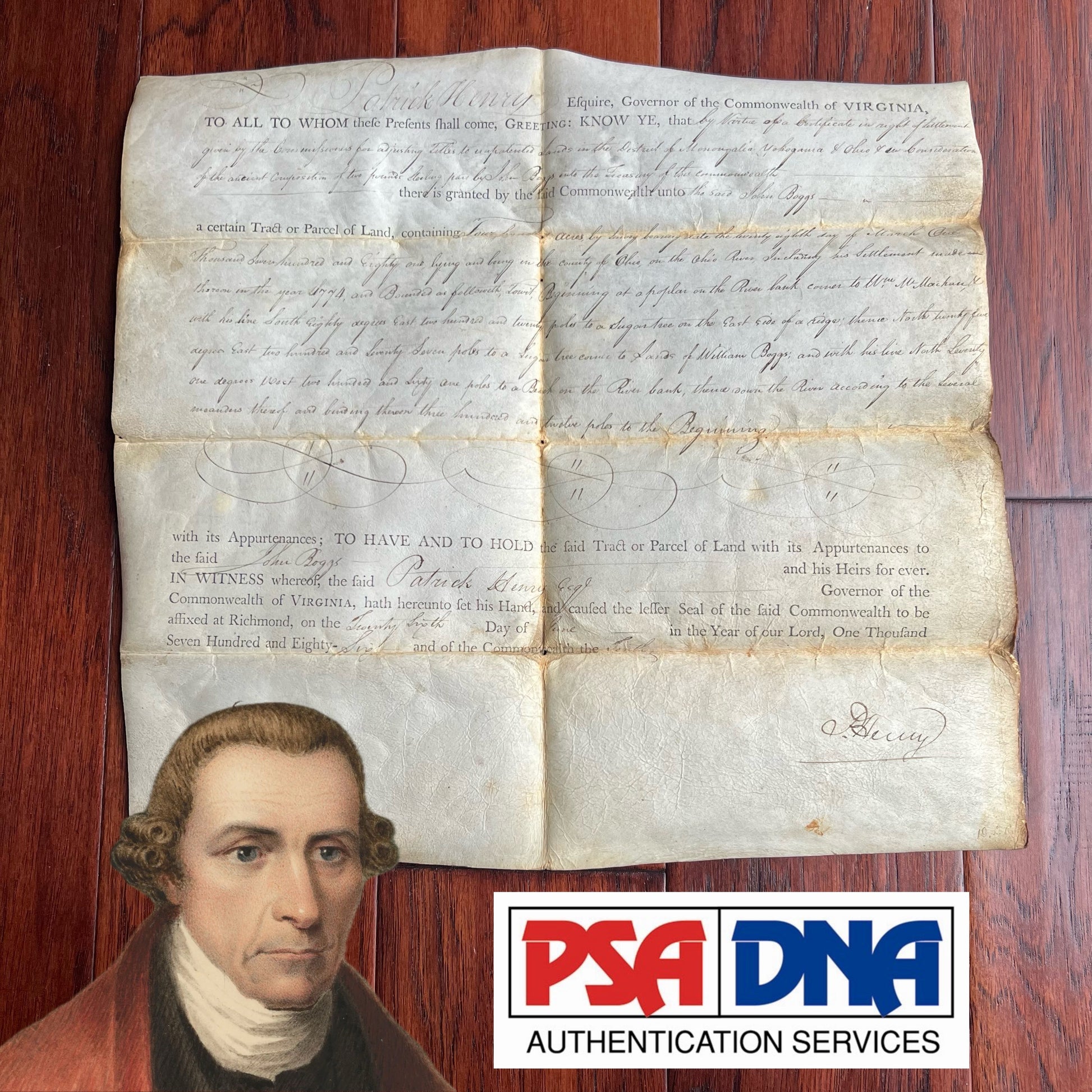 PATRICK HENRY * PSA * 1786 Signed Virginia Land Grant Document Autograph