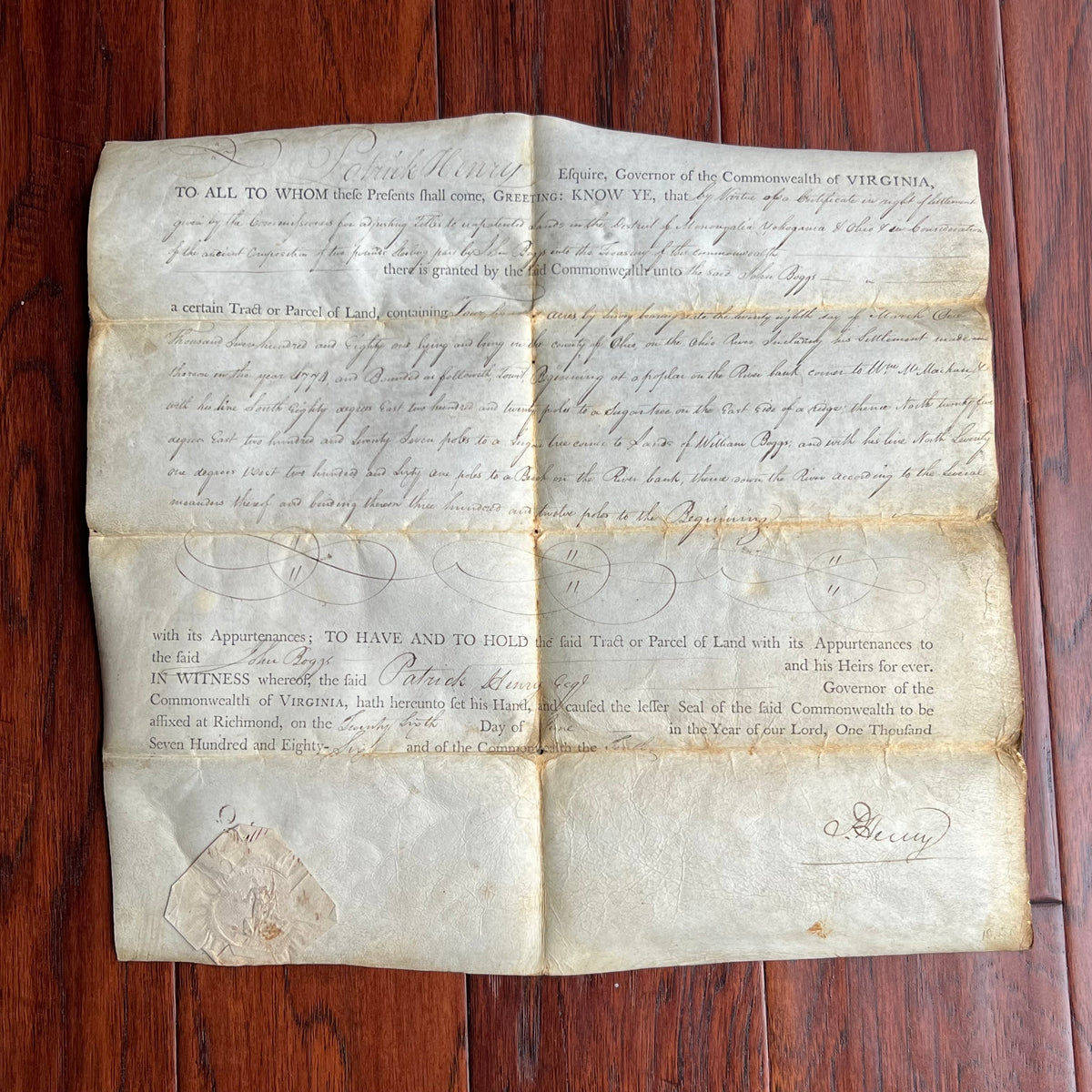 PATRICK HENRY * PSA * 1786 Signed Virginia Land Grant Document Autograph