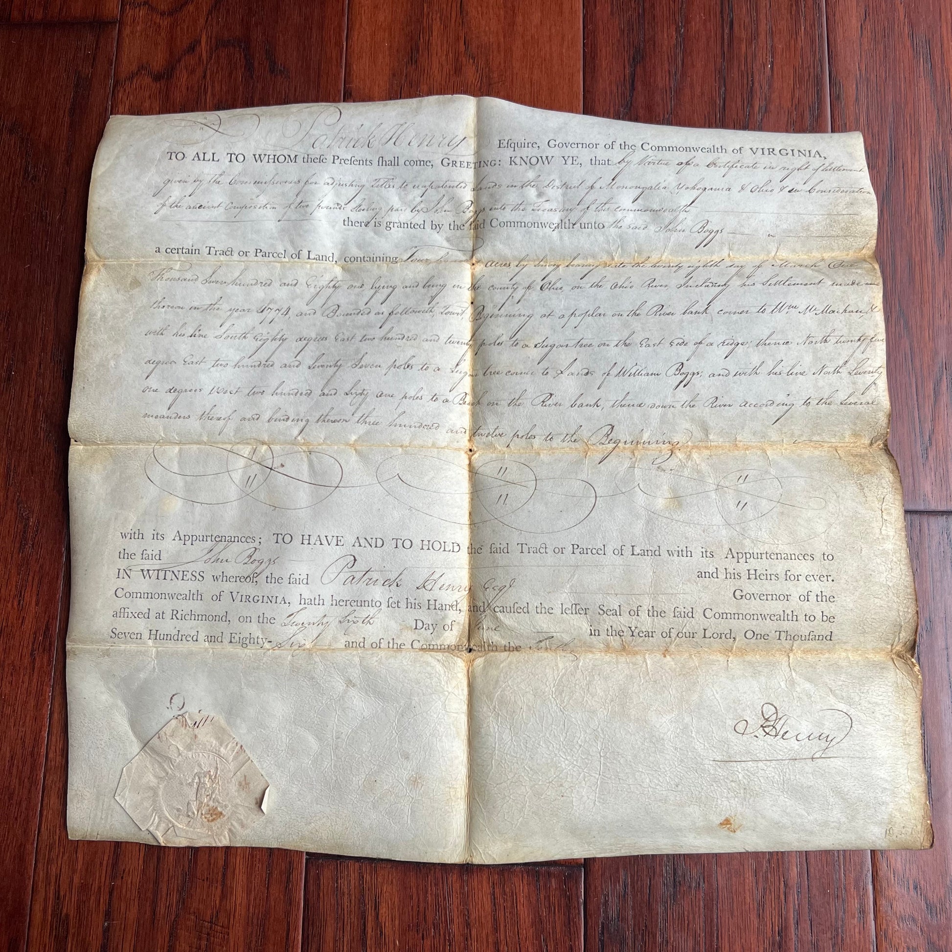 PATRICK HENRY * PSA * 1786 Signed Virginia Land Grant Document Autograph