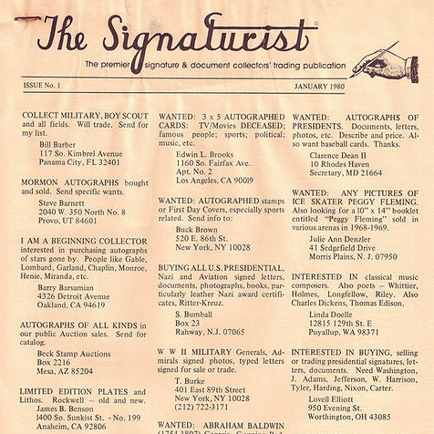 The inaugural issue of Signaturist-Ink publication. Circa January 1980