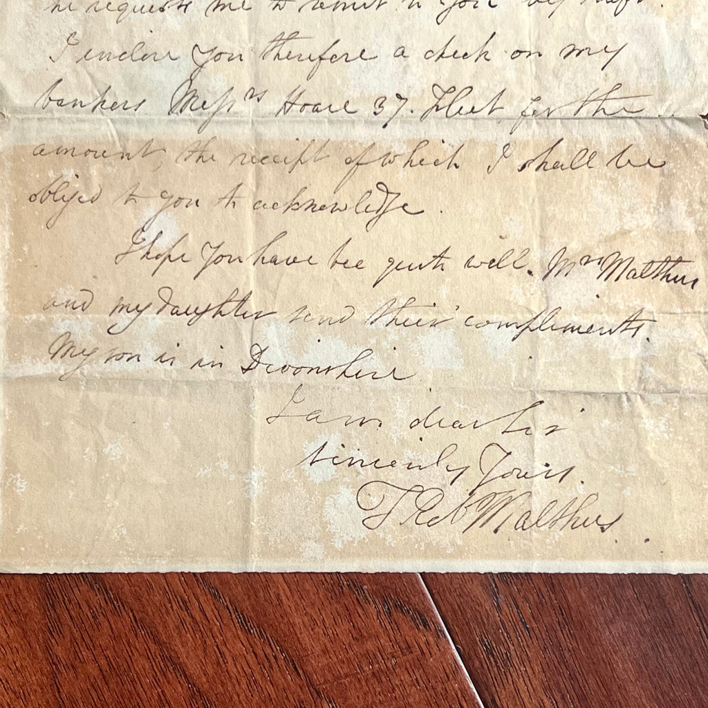 THOMAS ROBERT MALTHUS * BECKETT * HANDWRITTEN AUTOGRAPH LETTER SIGNED ECONOMIST