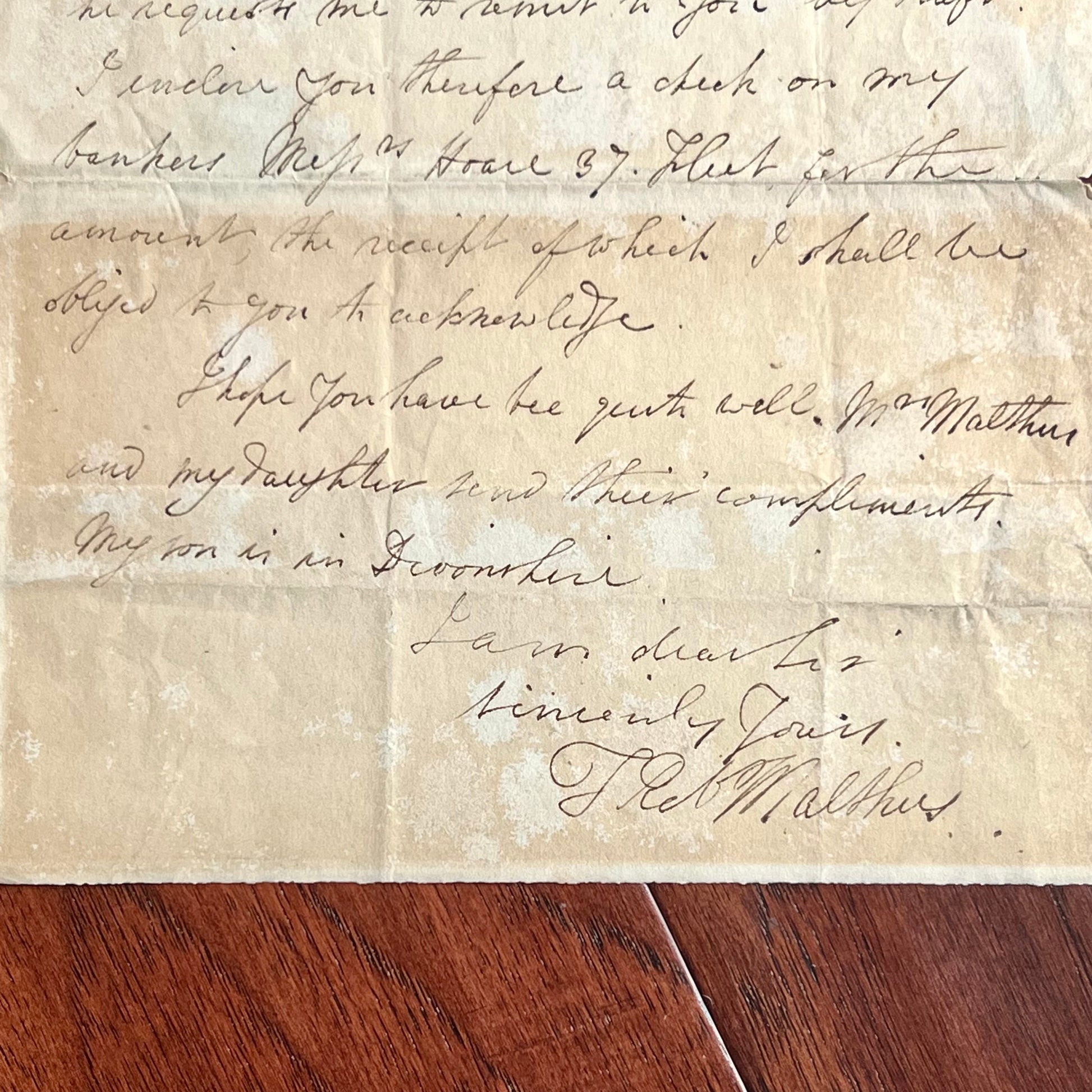 THOMAS ROBERT MALTHUS * BECKETT * HANDWRITTEN AUTOGRAPH LETTER SIGNED ECONOMIST