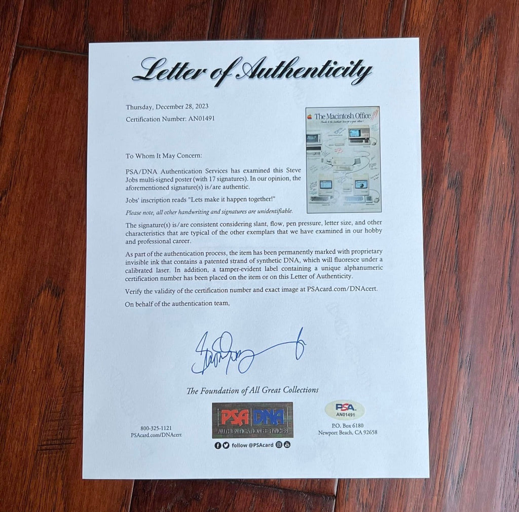 STEVE JOBS AUTOGRAPH MACINTOSH OFFICE POSTER SIGNED * APPLE * PSA