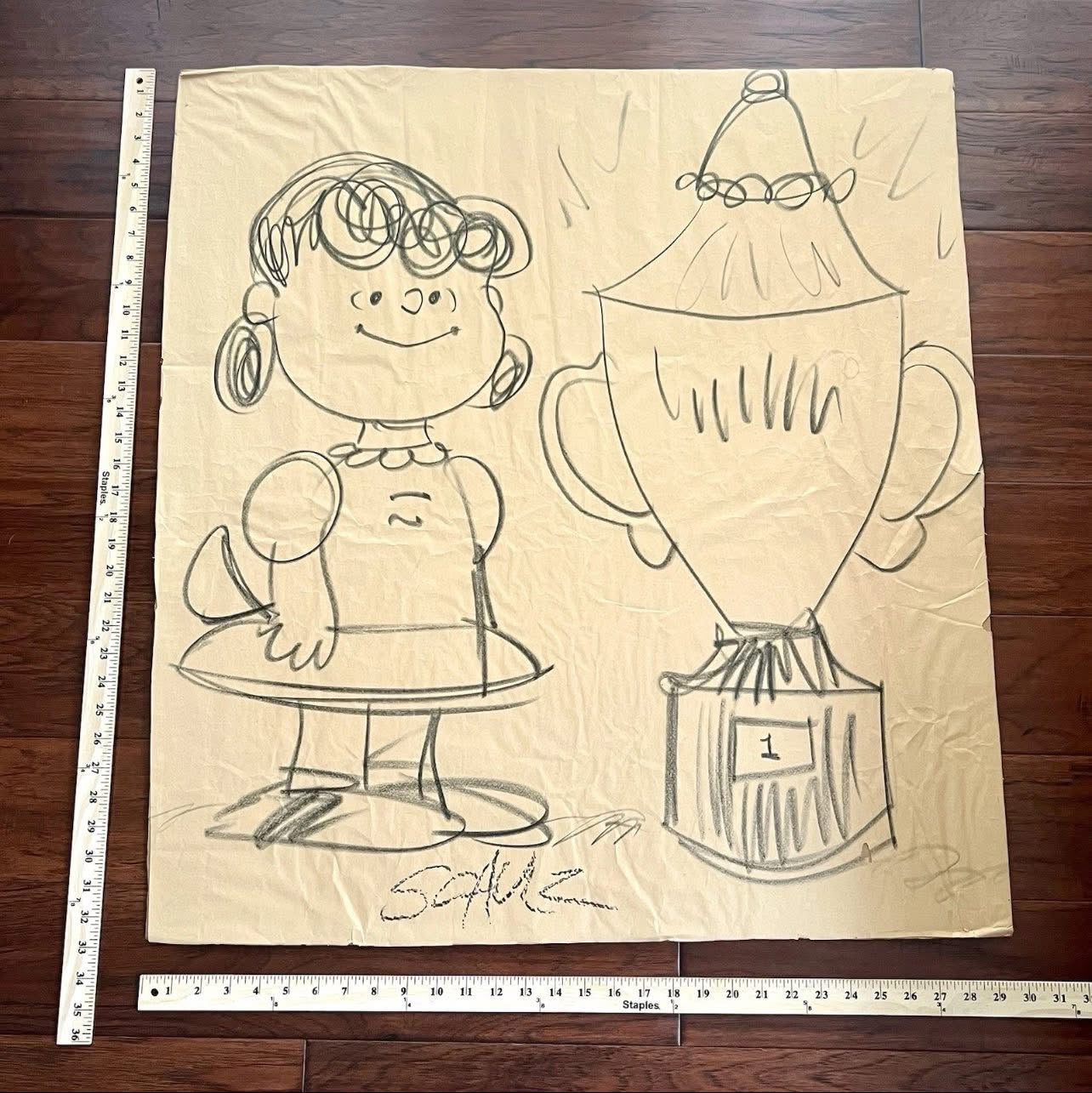 CHARLES SCHULZ * PSA * Massive Signed 30” x 32” Sketch of Lucy